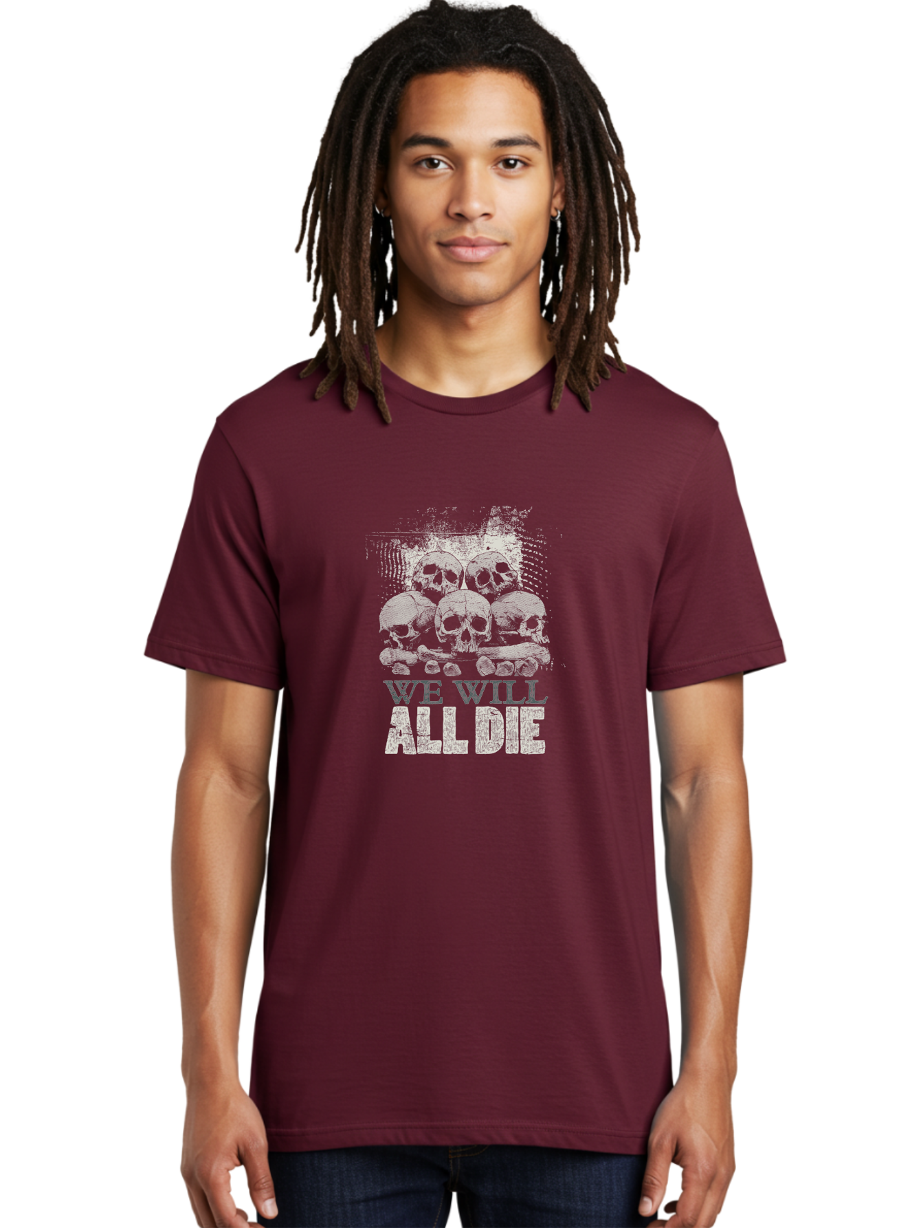 We-Will-All-Die Men'S Graphic Tee, 100% Cotton, Comfortable Casual Summer Wear, Machine Washable, Skull Pile, Human Skulls, Mortality Symbol, Death Theme, Grunge Style, Dark Art, Gothic Illustration, Skulls And Bones, We Will All Die Aab971