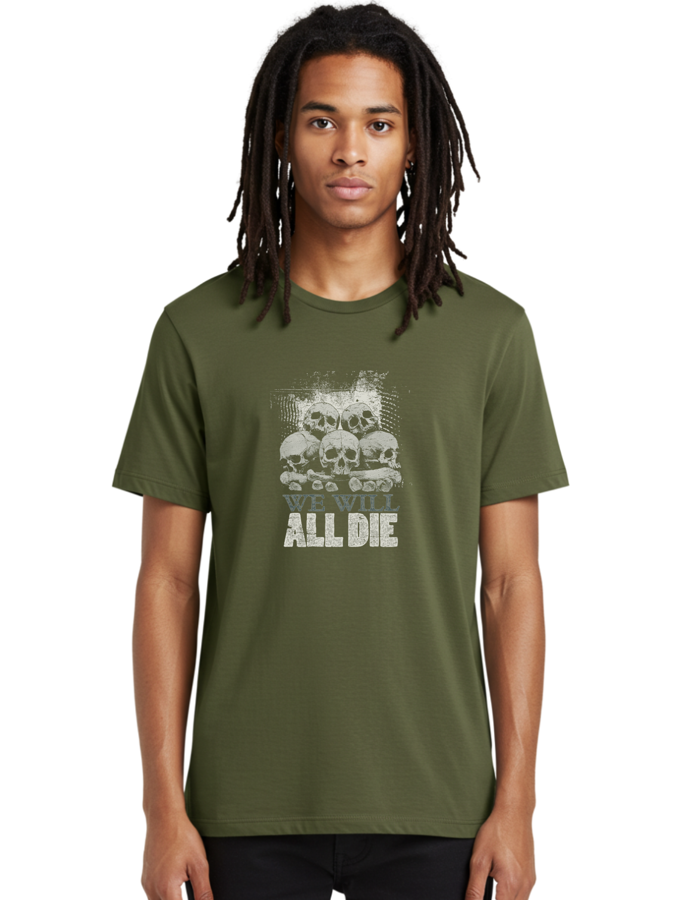 We-Will-All-Die Men'S Graphic Tee, 100% Cotton, Comfortable Casual Summer Wear, Machine Washable, Skull Pile, Human Skulls, Mortality Symbol, Death Theme, Grunge Style, Dark Art, Gothic Illustration, Skulls And Bones, We Will All Die Aab971