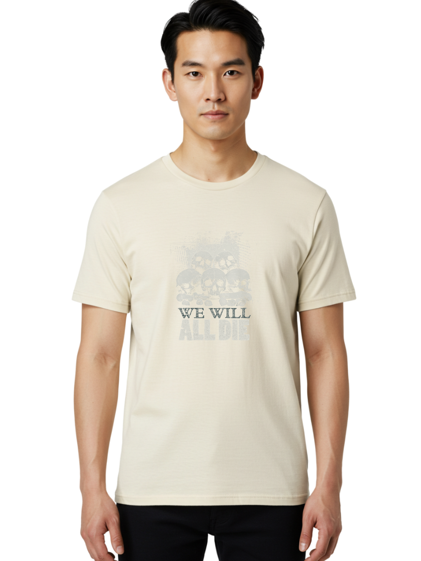 We-Will-All-Die Men'S Graphic Tee, 100% Cotton, Comfortable Casual Summer Wear, Machine Washable, Skull Pile, Human Skulls, Mortality Symbol, Death Theme, Grunge Style, Dark Art, Gothic Illustration, Skulls And Bones, We Will All Die Aab971