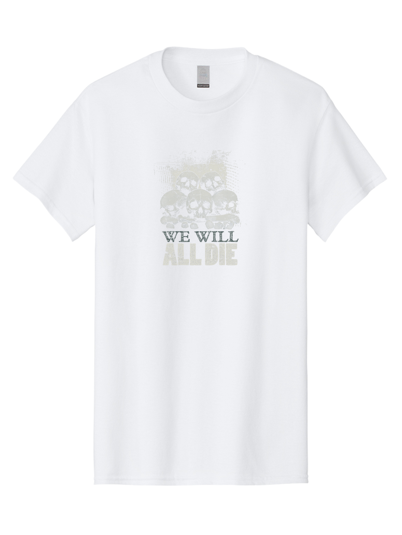 We-Will-All-Die Men'S Graphic Tee, 100% Cotton, Comfortable Casual Summer Wear, Machine Washable, Skull Pile, Human Skulls, Mortality Symbol, Death Theme, Grunge Style, Dark Art, Gothic Illustration, Skulls And Bones, We Will All Die Aab971