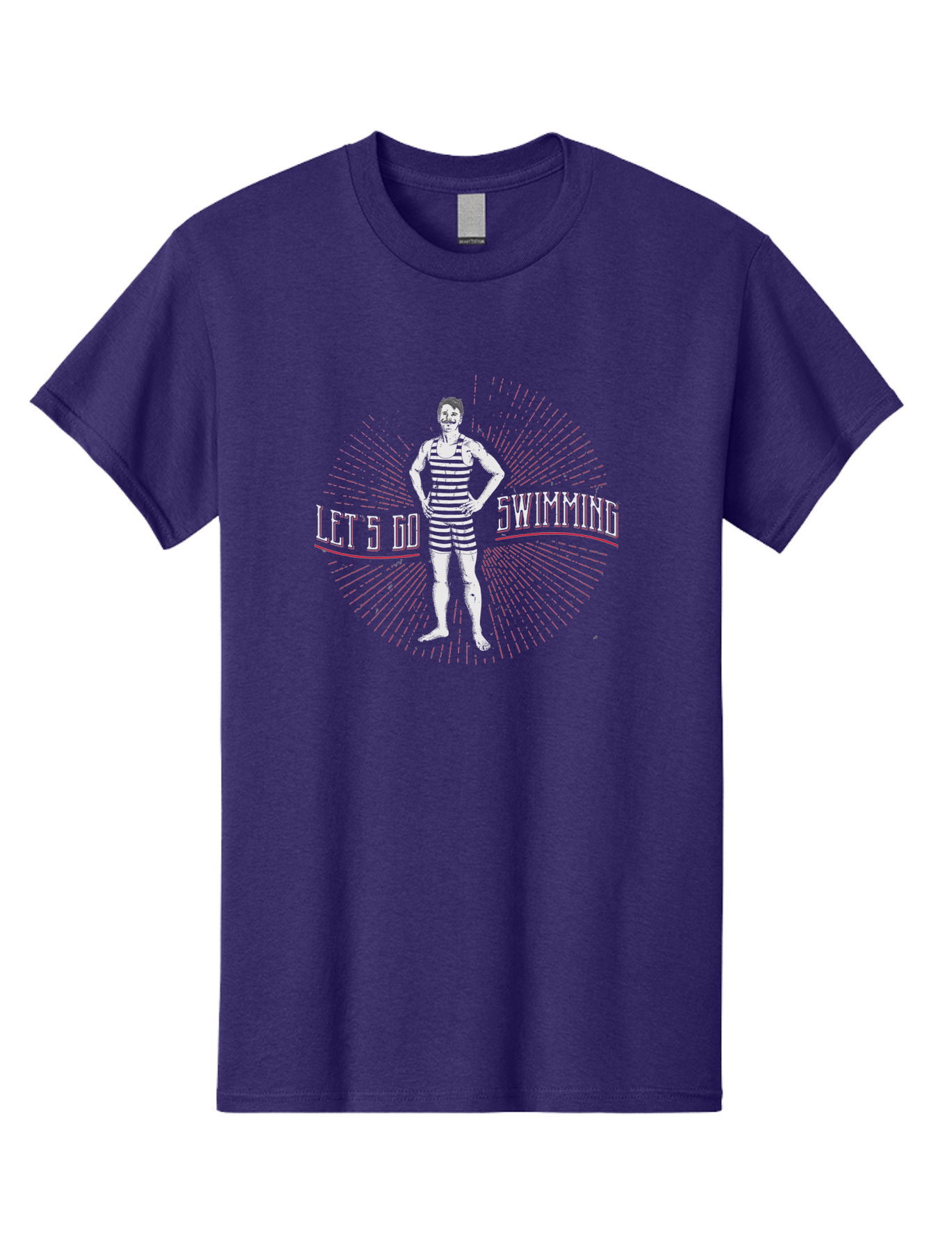 Let-Go-Swimming Men'S Graphic Tee, 100% Cotton, Comfortable Casual Summer Wear, Machine Washable, Vintage Swimmer, Striped Swimsuit, Retro Style, Competitive Swimming, Let 5 Go Swimming, Swimmer Portrait, Old School Swim, Striped Costume Aab972