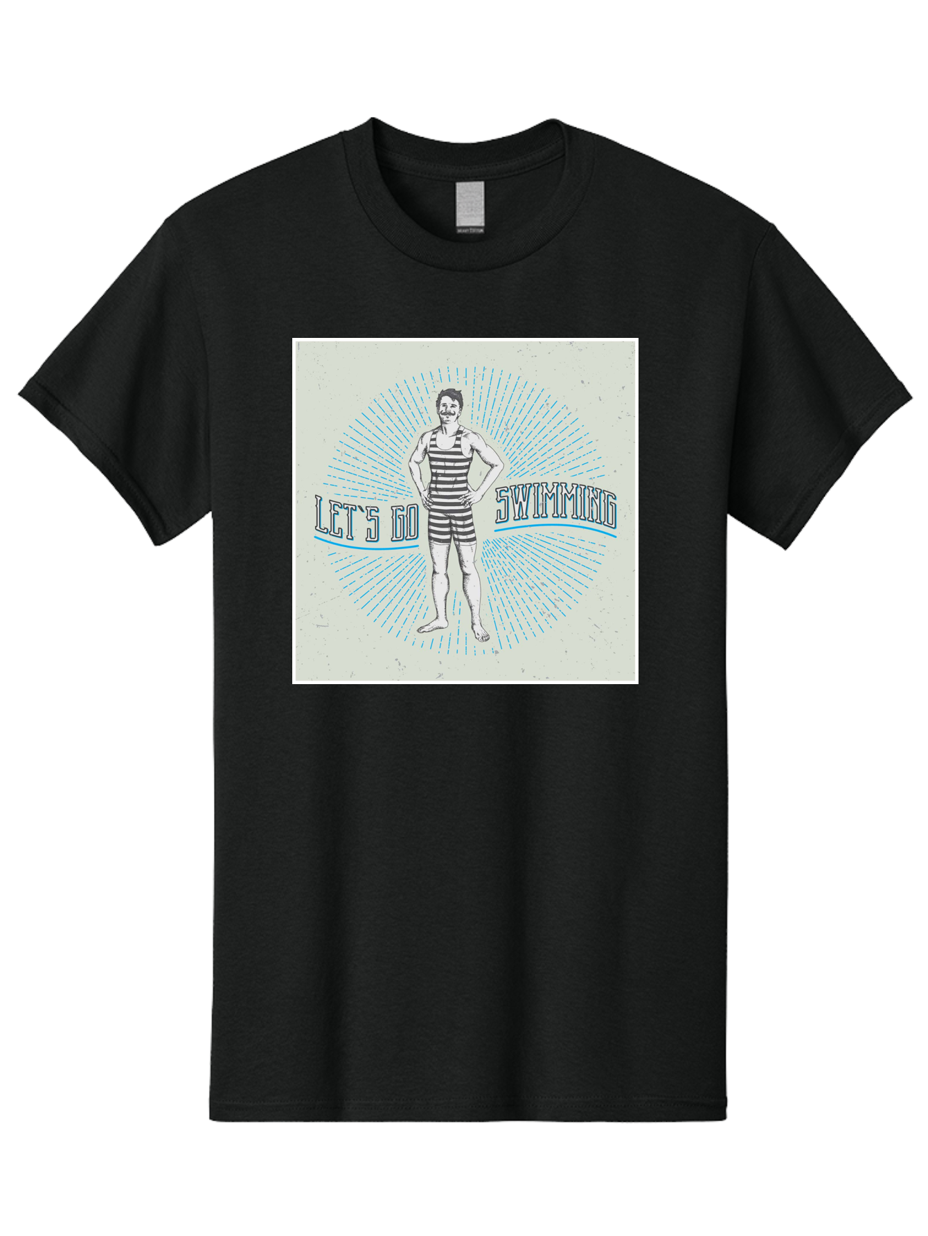 Let-S-Go-Swimming Men'S Graphic Tee, 100% Cotton, Comfortable Casual Summer Wear, Machine Washable, Vintage Swimmer, Retro Style, Black And White Stripes, Swimming Costume, Aquatic Activities, Water Sports, Nostalgic Design, Classic Swimwear, Aab973