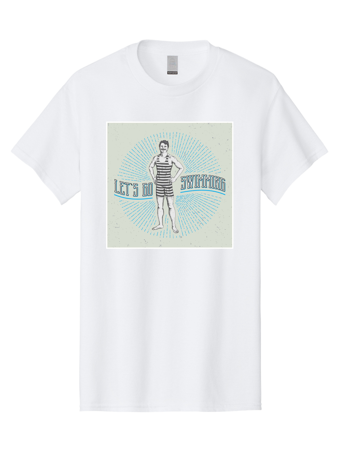 Let-S-Go-Swimming Men'S Graphic Tee, 100% Cotton, Comfortable Casual Summer Wear, Machine Washable, Vintage Swimmer, Retro Style, Black And White Stripes, Swimming Costume, Aquatic Activities, Water Sports, Nostalgic Design, Classic Swimwear, Aab973