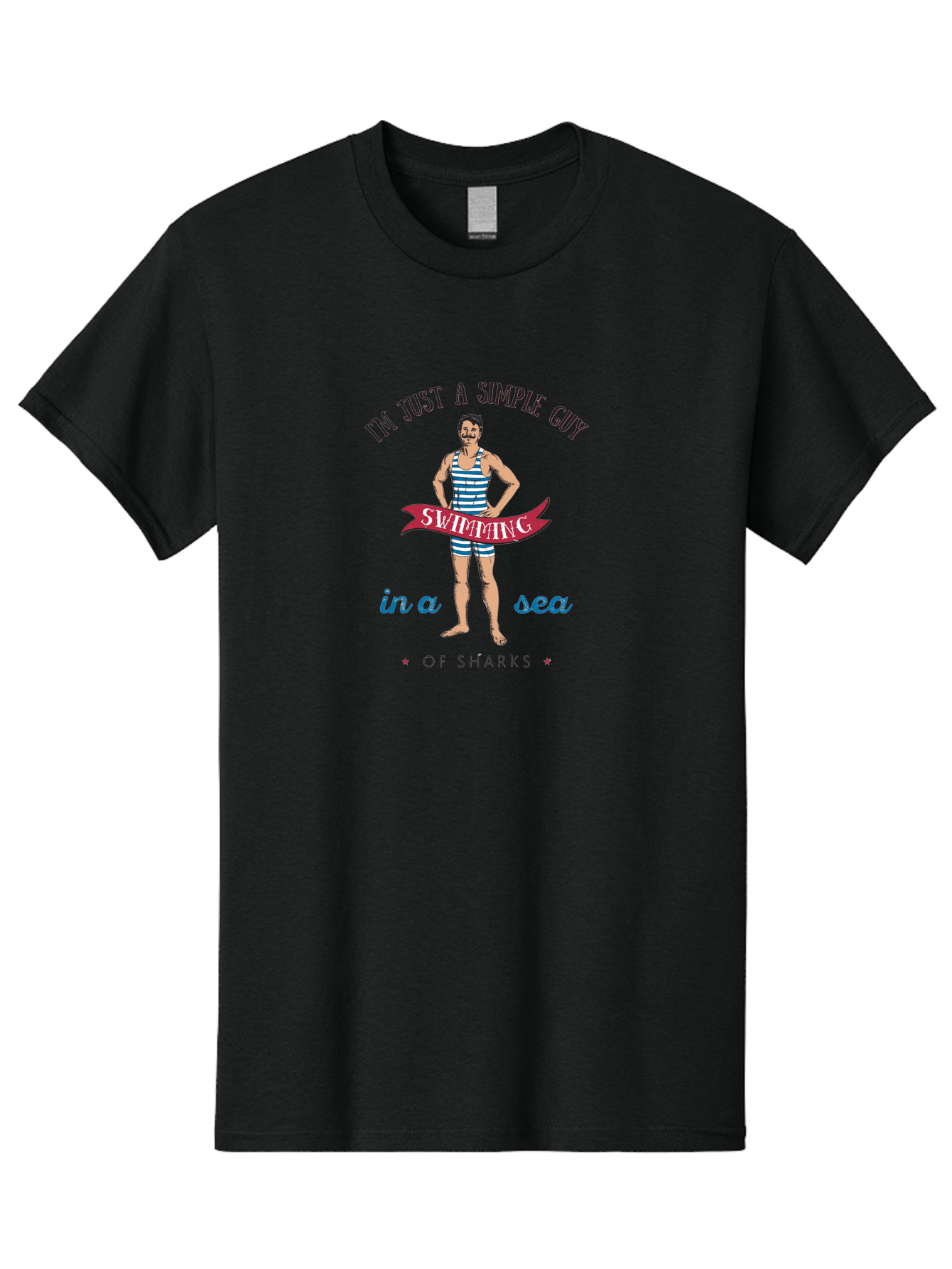 Simple-Guy-Swimming Men'S Graphic Tee, 100% Cotton, Comfortable Casual Summer Wear, Machine Washable, Funny Swimsuit Graphic, Vintage Swimwear, Humorous Quote, Retro Style, Simple Guy, Swimming, Sea Of Sharks, Playful Design, Aab977
