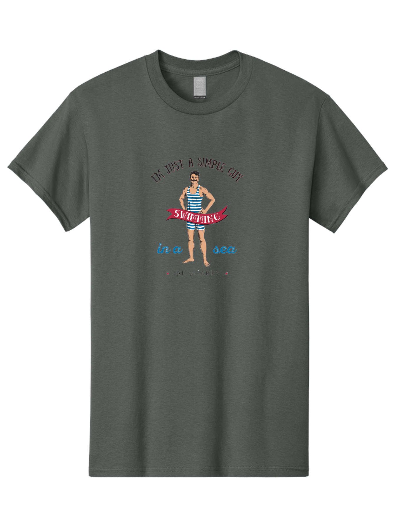 Simple-Guy-Swimming Men'S Graphic Tee, 100% Cotton, Comfortable Casual Summer Wear, Machine Washable, Funny Swimsuit Graphic, Vintage Swimwear, Humorous Quote, Retro Style, Simple Guy, Swimming, Sea Of Sharks, Playful Design, Aab977