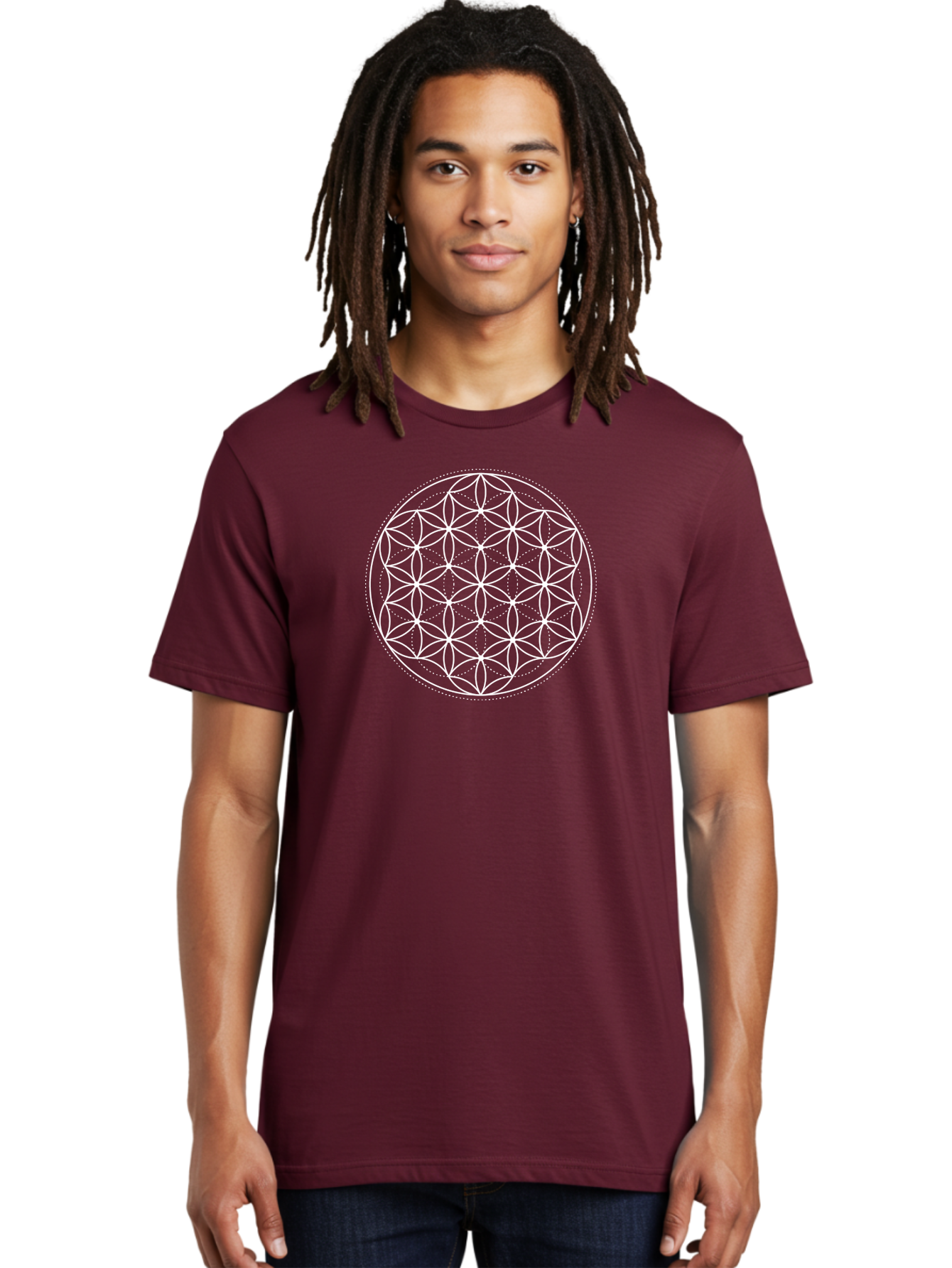 Flower-Of-Life-1 Men'S Graphic Tee, 100% Cotton, Comfortable Casual Summer Wear, Machine Washable, Sacred Geometry, Flower Of Life, Spiritual Symbol, Mystical Pattern, Geometric Design, Harmony, Balance, Unity Aab980