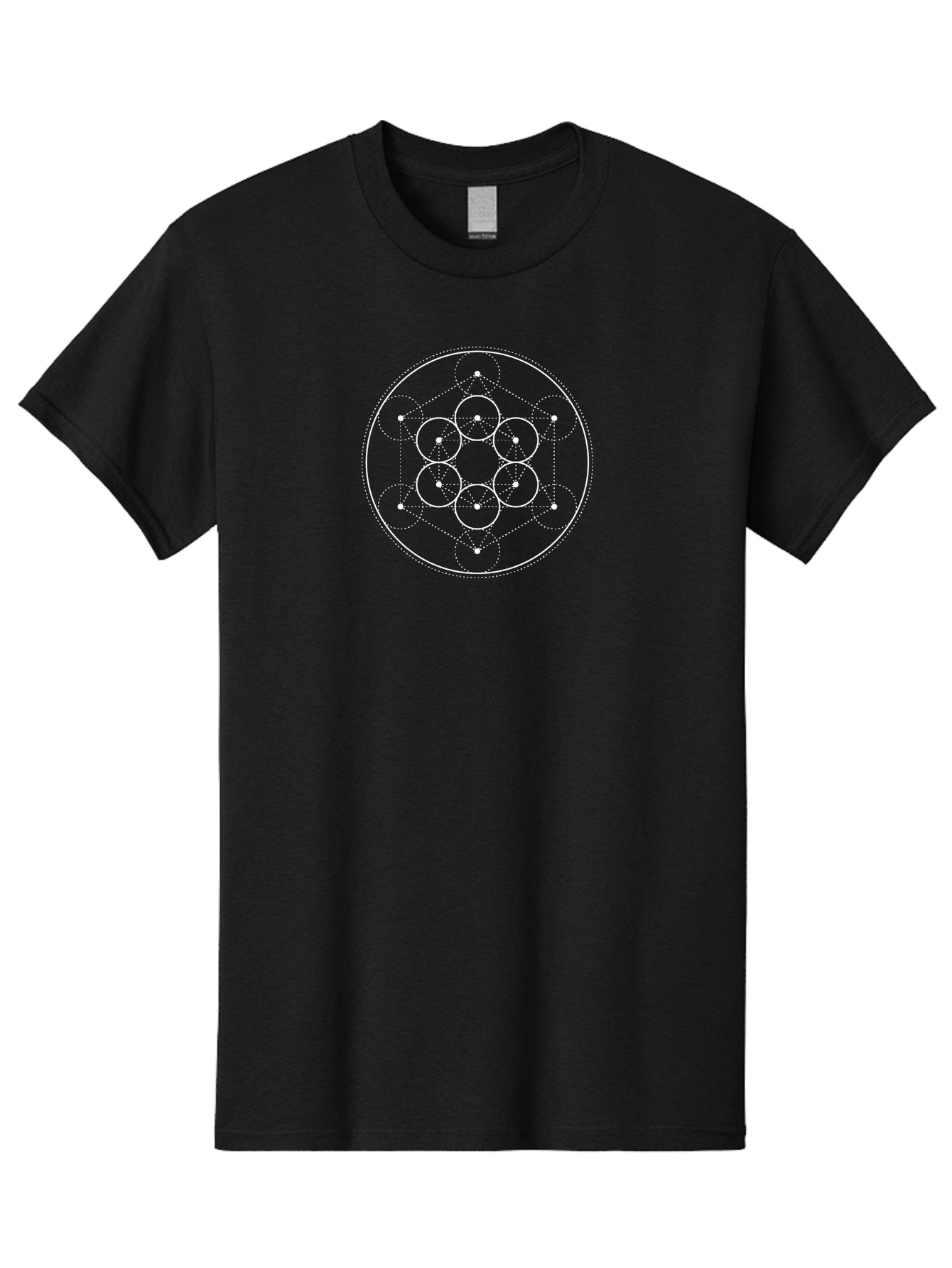 Seed-Of-Life-1 Men'S Graphic Tee, 100% Cotton, Comfortable Casual Summer Wear, Machine Washable, Sacred Geometry, Seed Of Life, Spiritual Symbol, White Design, Geometric Pattern, Seven Circles, Divine Proportion, Harmony, Balance, Meditation Aab992