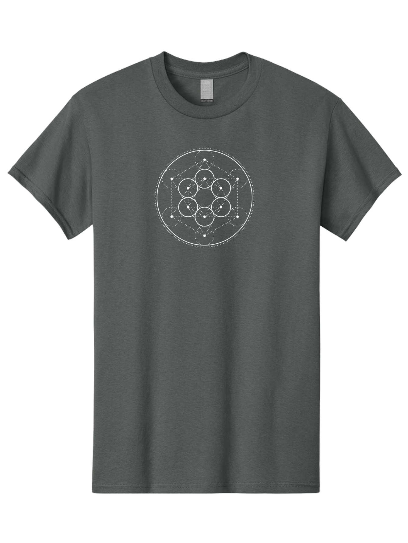 Seed-Of-Life-1 Men'S Graphic Tee, 100% Cotton, Comfortable Casual Summer Wear, Machine Washable, Sacred Geometry, Seed Of Life, Spiritual Symbol, White Design, Geometric Pattern, Seven Circles, Divine Proportion, Harmony, Balance, Meditation Aab992