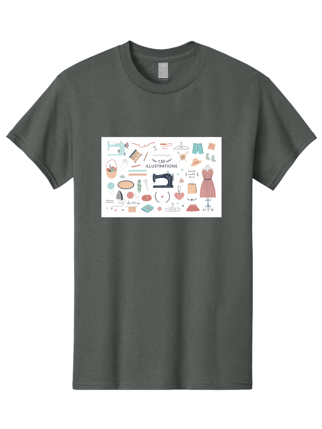 130-Illustrations Men'S Graphic Tee, 100% Cotton, Comfortable Casual Summer Wear, Machine Washable, Sewing Machine, Knitting Needles, Thread, Scissors, Clothes Hangers, Fashion Accessories, Diy Crafts, Handmade Clothing, 130 Illustrations, Aab997