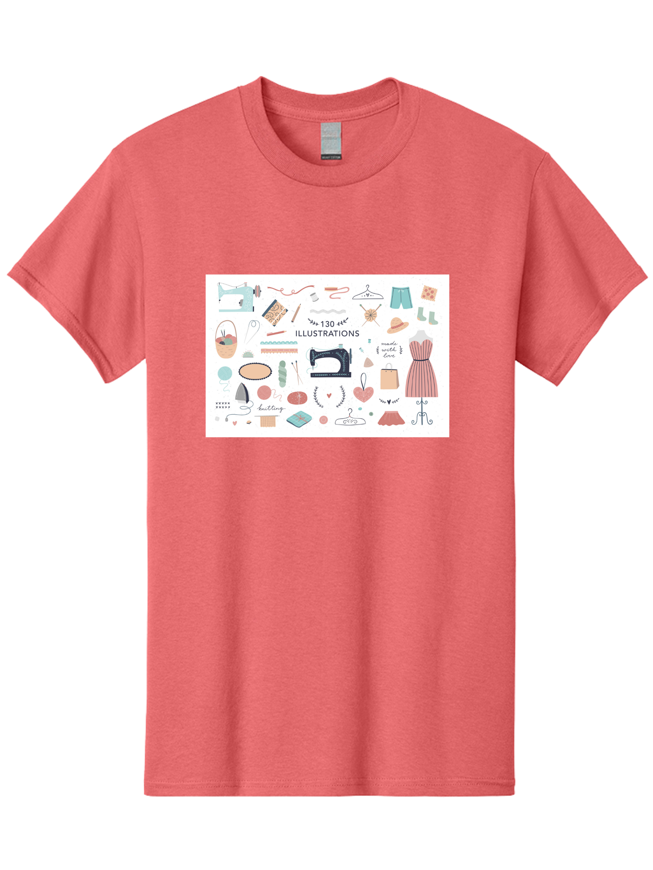 130-Illustrations Men'S Graphic Tee, 100% Cotton, Comfortable Casual Summer Wear, Machine Washable, Sewing Machine, Knitting Needles, Thread, Scissors, Clothes Hangers, Fashion Accessories, Diy Crafts, Handmade Clothing, 130 Illustrations, Aab997