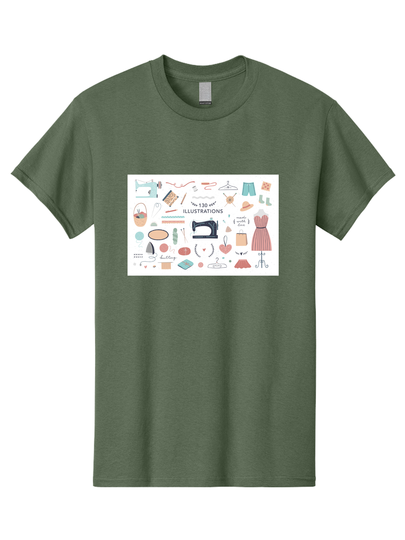130-Illustrations Men'S Graphic Tee, 100% Cotton, Comfortable Casual Summer Wear, Machine Washable, Sewing Machine, Knitting Needles, Thread, Scissors, Clothes Hangers, Fashion Accessories, Diy Crafts, Handmade Clothing, 130 Illustrations, Aab997