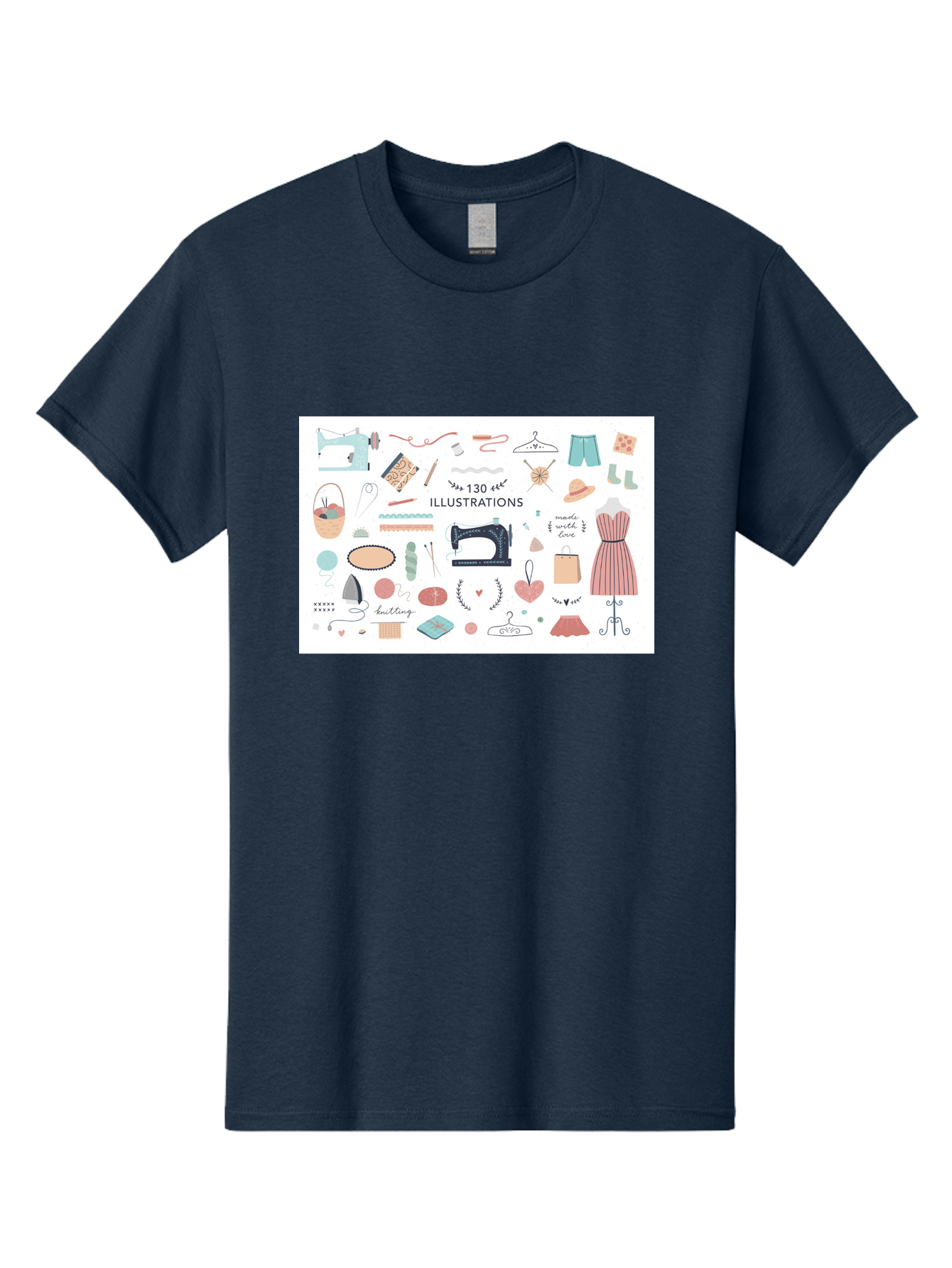 130-Illustrations Men'S Graphic Tee, 100% Cotton, Comfortable Casual Summer Wear, Machine Washable, Sewing Machine, Knitting Needles, Thread, Scissors, Clothes Hangers, Fashion Accessories, Diy Crafts, Handmade Clothing, 130 Illustrations, Aab997