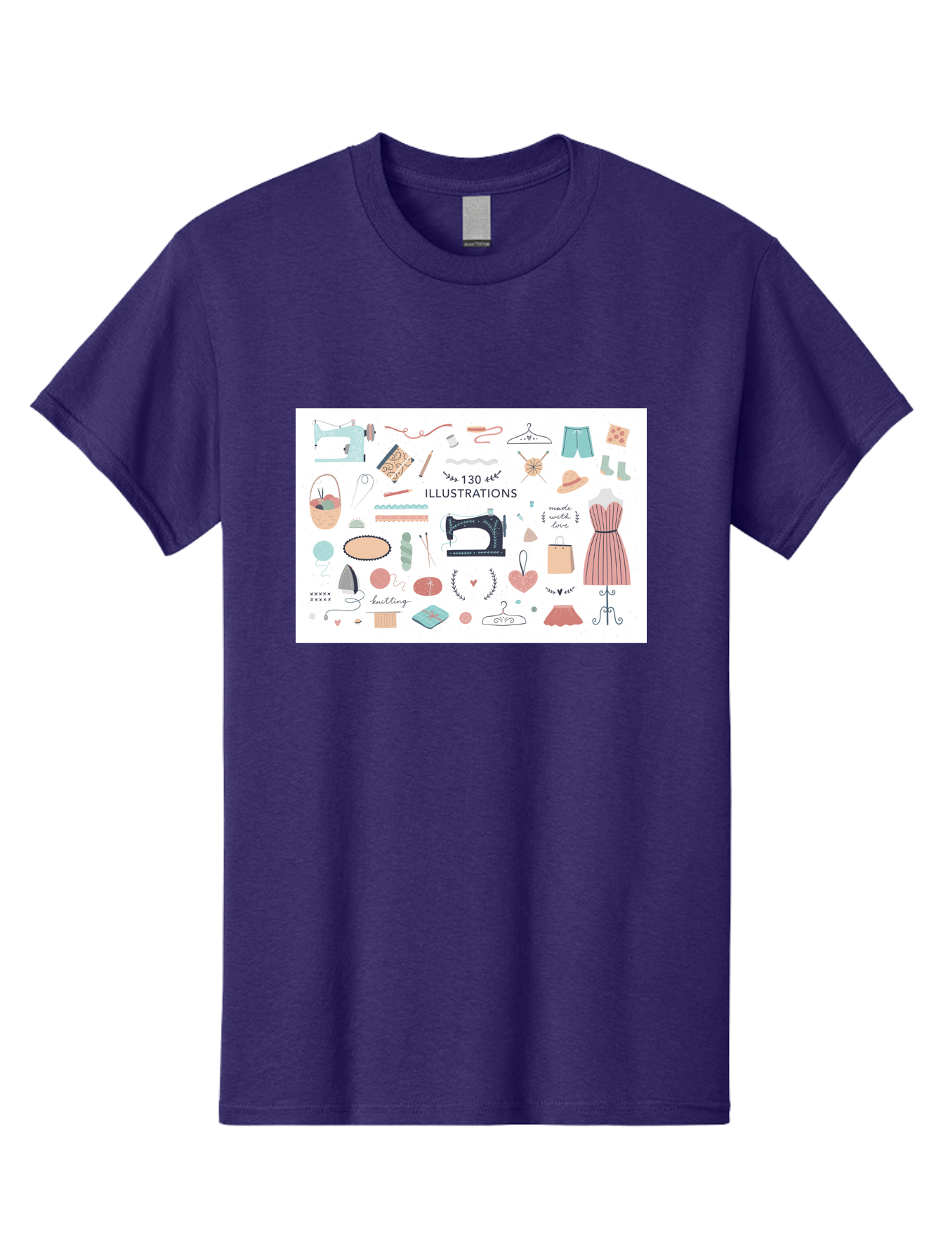 130-Illustrations Men'S Graphic Tee, 100% Cotton, Comfortable Casual Summer Wear, Machine Washable, Sewing Machine, Knitting Needles, Thread, Scissors, Clothes Hangers, Fashion Accessories, Diy Crafts, Handmade Clothing, 130 Illustrations, Aab997