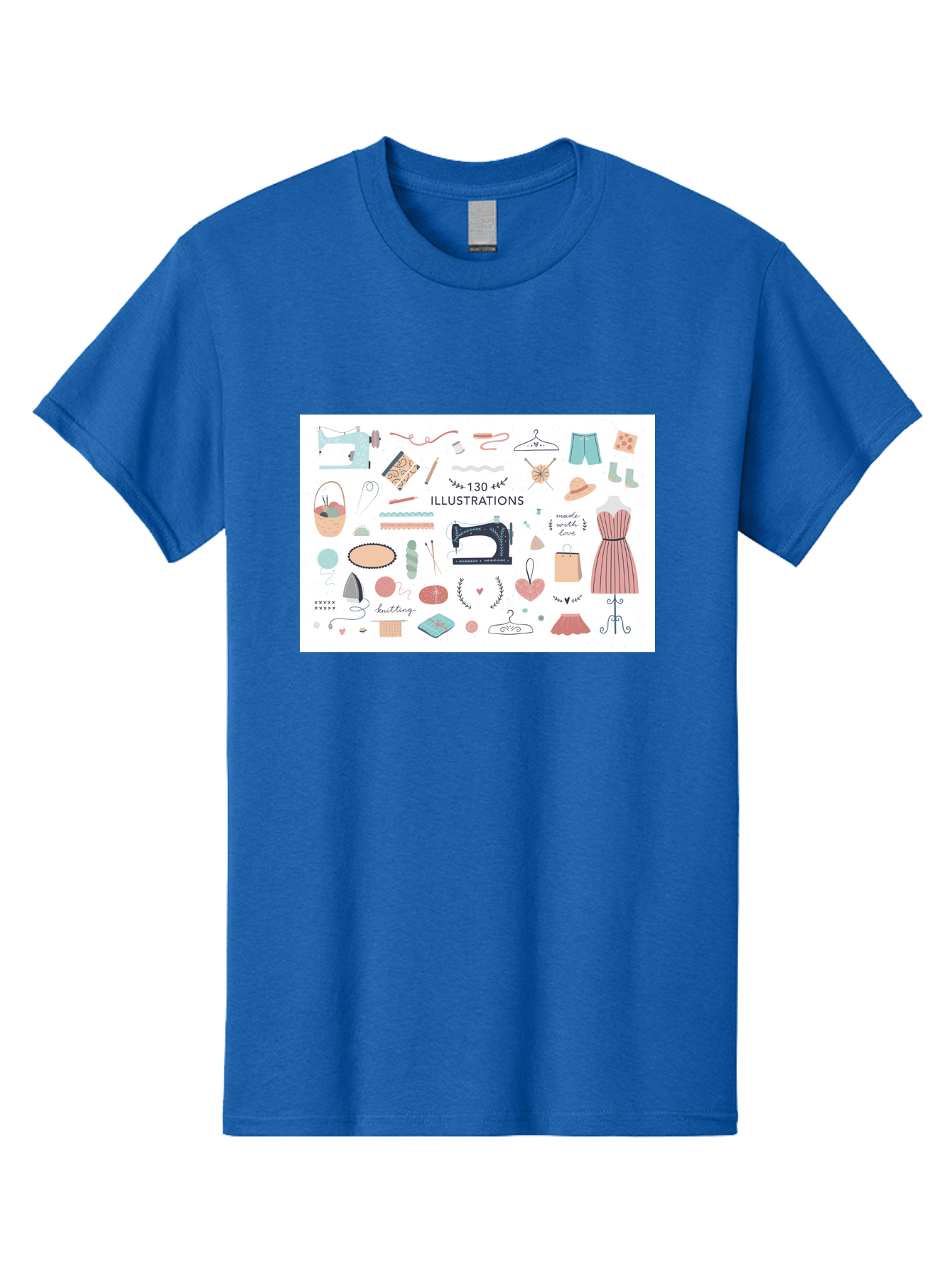 130-Illustrations Men'S Graphic Tee, 100% Cotton, Comfortable Casual Summer Wear, Machine Washable, Sewing Machine, Knitting Needles, Thread, Scissors, Clothes Hangers, Fashion Accessories, Diy Crafts, Handmade Clothing, 130 Illustrations, Aab997