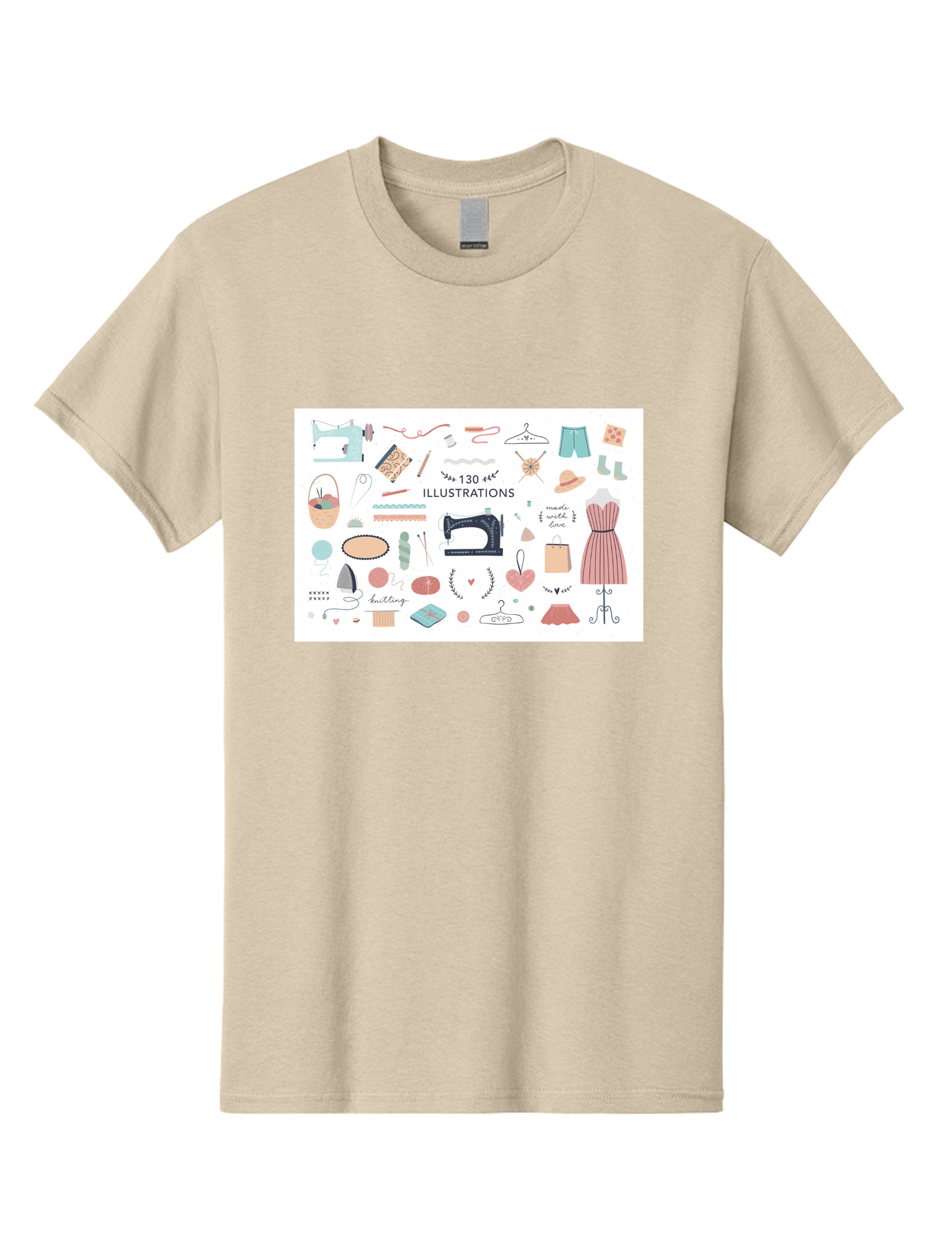 130-Illustrations Men'S Graphic Tee, 100% Cotton, Comfortable Casual Summer Wear, Machine Washable, Sewing Machine, Knitting Needles, Thread, Scissors, Clothes Hangers, Fashion Accessories, Diy Crafts, Handmade Clothing, 130 Illustrations, Aab997
