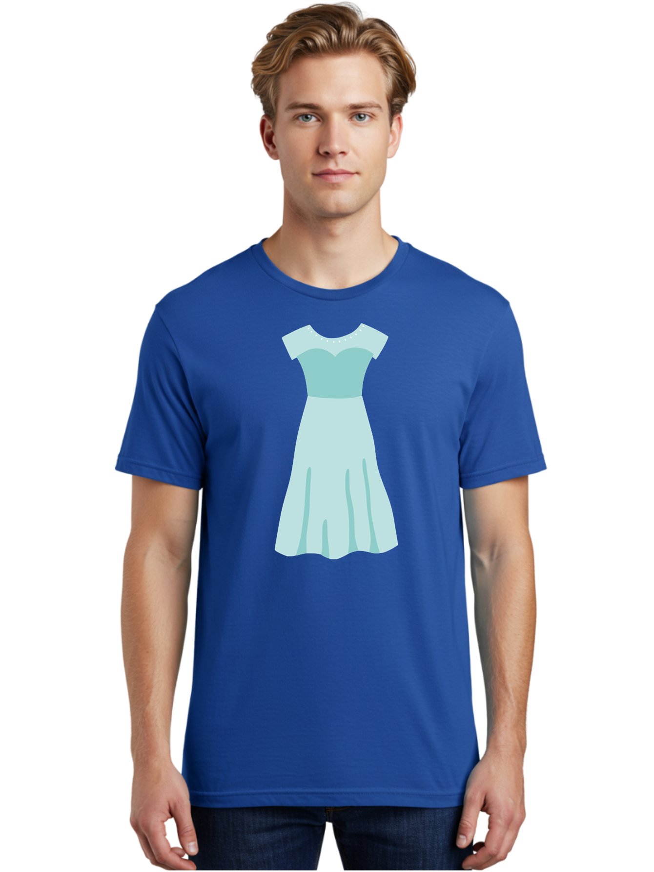 Baby-Blue-Sweetheart-Dress Men'S Graphic Tee, 100% Cotton, Comfortable Casual Summer Wear, Machine Washable, Simple Dress, Sweetheart Neckline, Short Sleeves, Knee-Length Dress, Minimalist Fashion, Simple Elegance, Feminine Style, Aab999