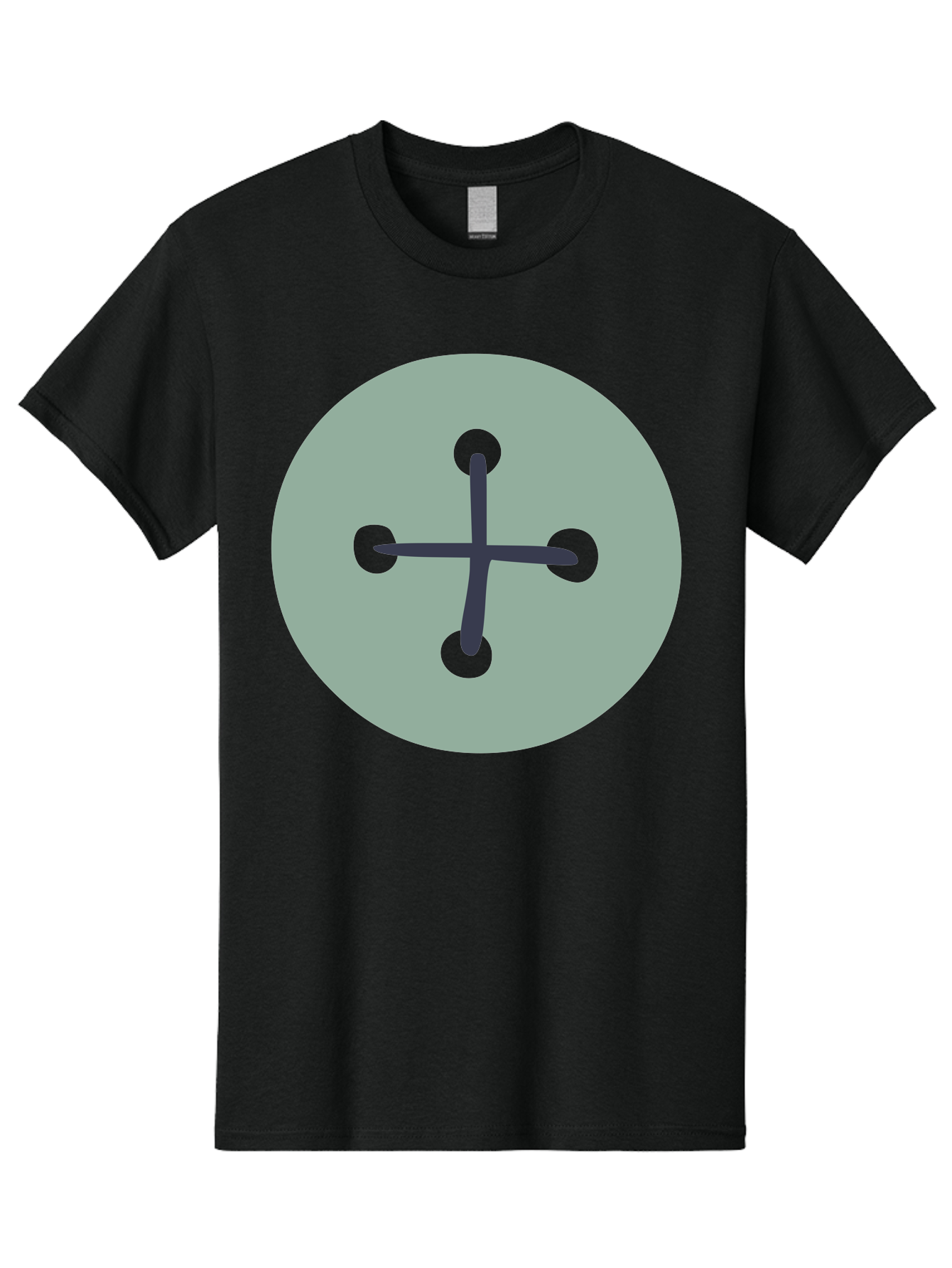 Button Men'S Graphic Tee, 100% Cotton, Comfortable Casual Summer Wear, Machine Washable, Dark Gray Plus Sign, Gray Circle, Green Dots, Simple Graphic, Minimalist Design, Geometric Shape, Abstract Art Aac005