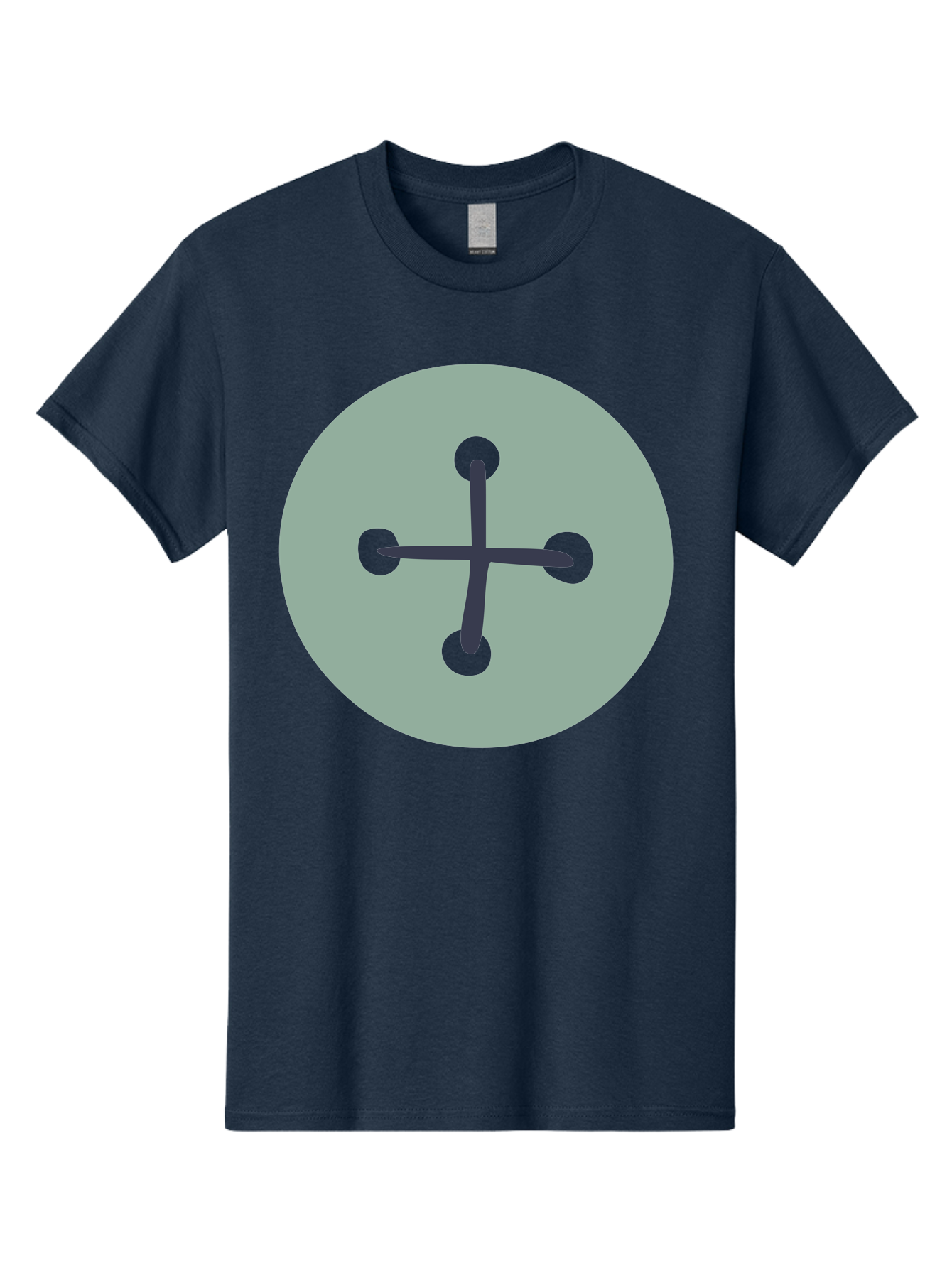Button Men'S Graphic Tee, 100% Cotton, Comfortable Casual Summer Wear, Machine Washable, Dark Gray Plus Sign, Gray Circle, Green Dots, Simple Graphic, Minimalist Design, Geometric Shape, Abstract Art Aac005