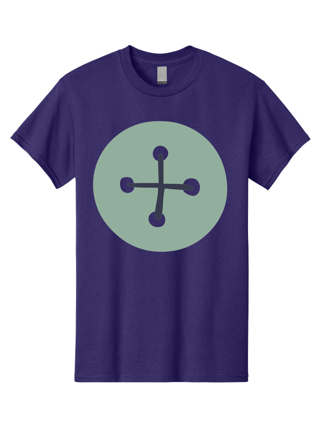 Button Men'S Graphic Tee, 100% Cotton, Comfortable Casual Summer Wear, Machine Washable, Dark Gray Plus Sign, Gray Circle, Green Dots, Simple Graphic, Minimalist Design, Geometric Shape, Abstract Art Aac005