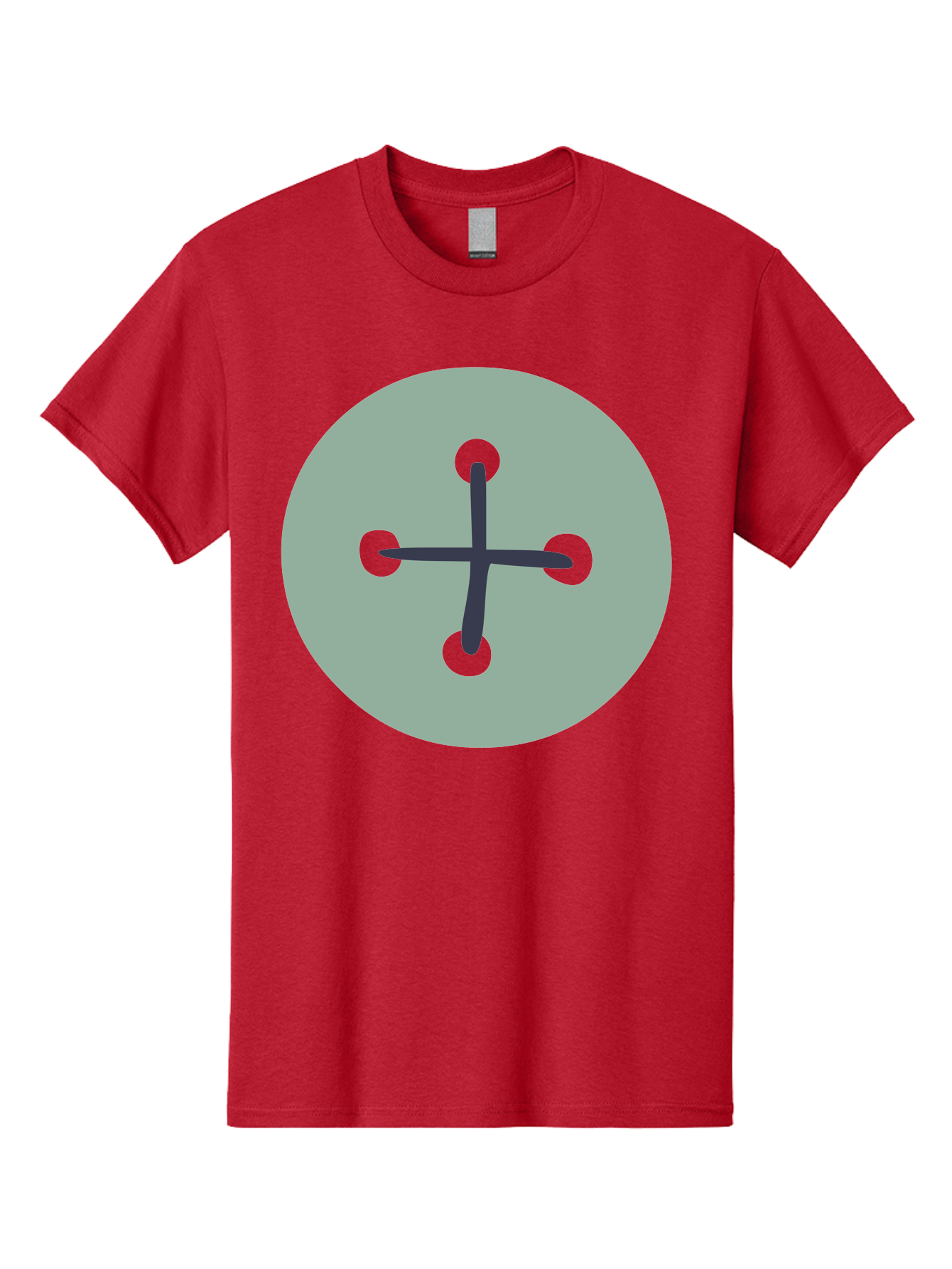 Button Men'S Graphic Tee, 100% Cotton, Comfortable Casual Summer Wear, Machine Washable, Dark Gray Plus Sign, Gray Circle, Green Dots, Simple Graphic, Minimalist Design, Geometric Shape, Abstract Art Aac005