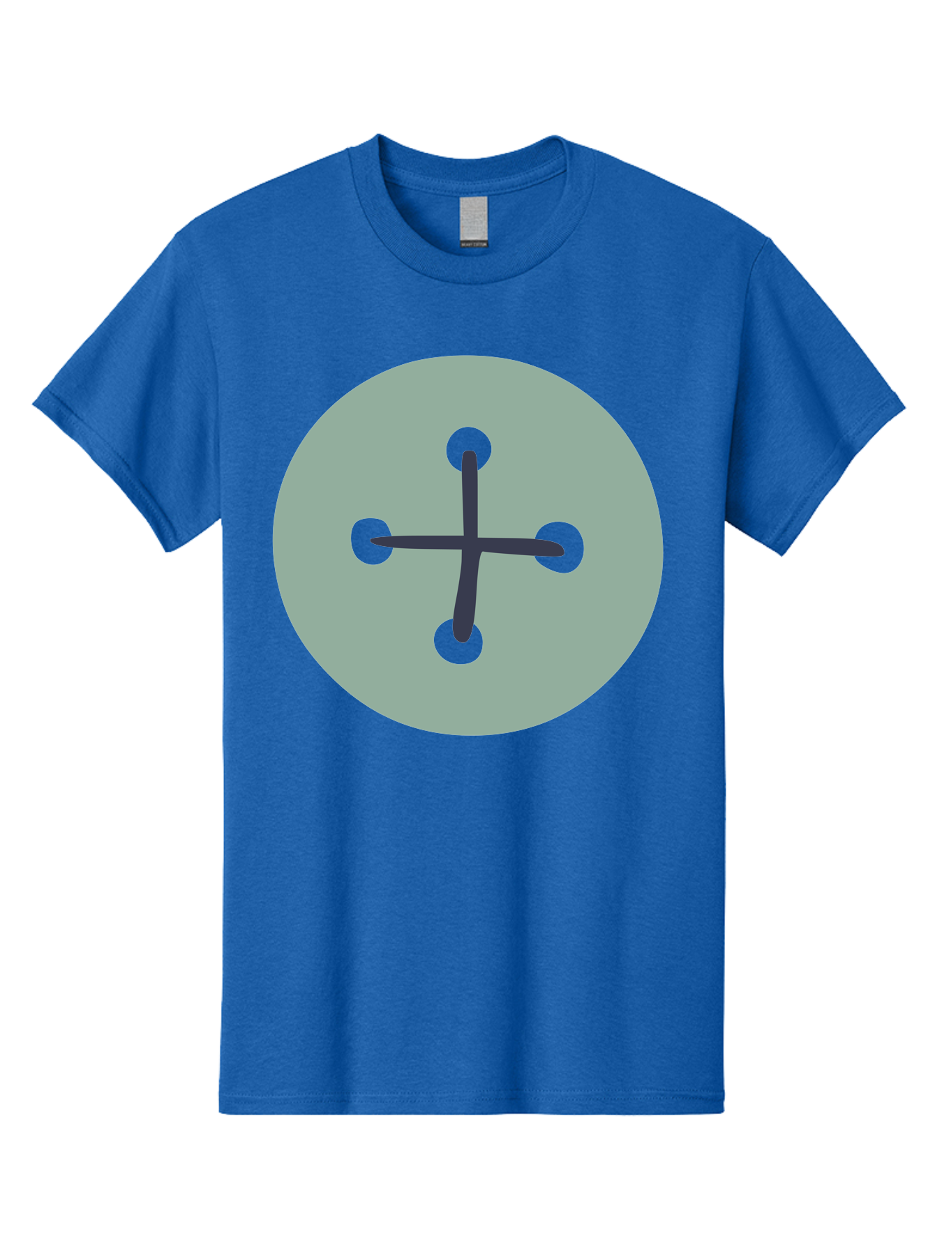 Button Men'S Graphic Tee, 100% Cotton, Comfortable Casual Summer Wear, Machine Washable, Dark Gray Plus Sign, Gray Circle, Green Dots, Simple Graphic, Minimalist Design, Geometric Shape, Abstract Art Aac005