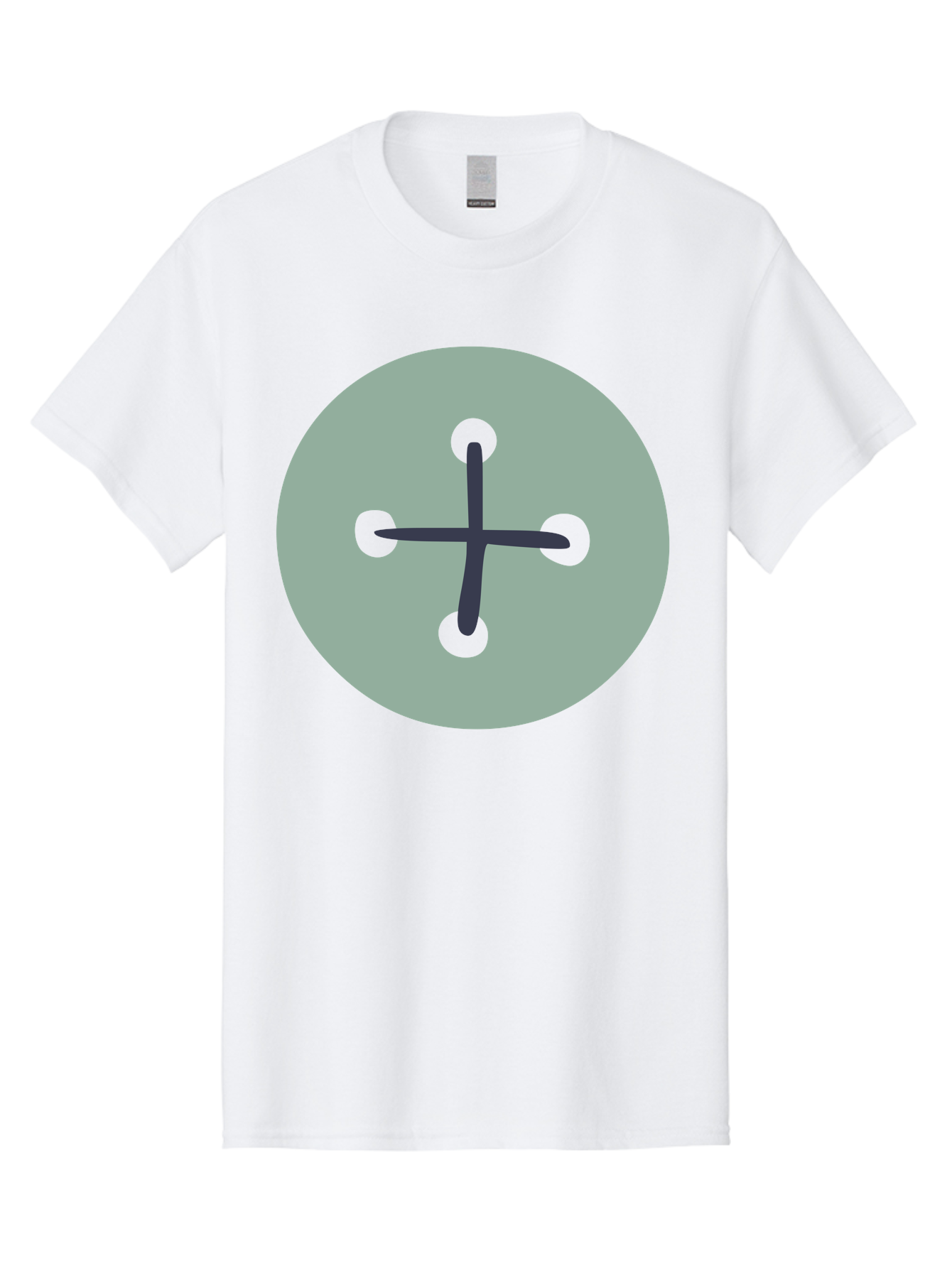 Button Men'S Graphic Tee, 100% Cotton, Comfortable Casual Summer Wear, Machine Washable, Dark Gray Plus Sign, Gray Circle, Green Dots, Simple Graphic, Minimalist Design, Geometric Shape, Abstract Art Aac005