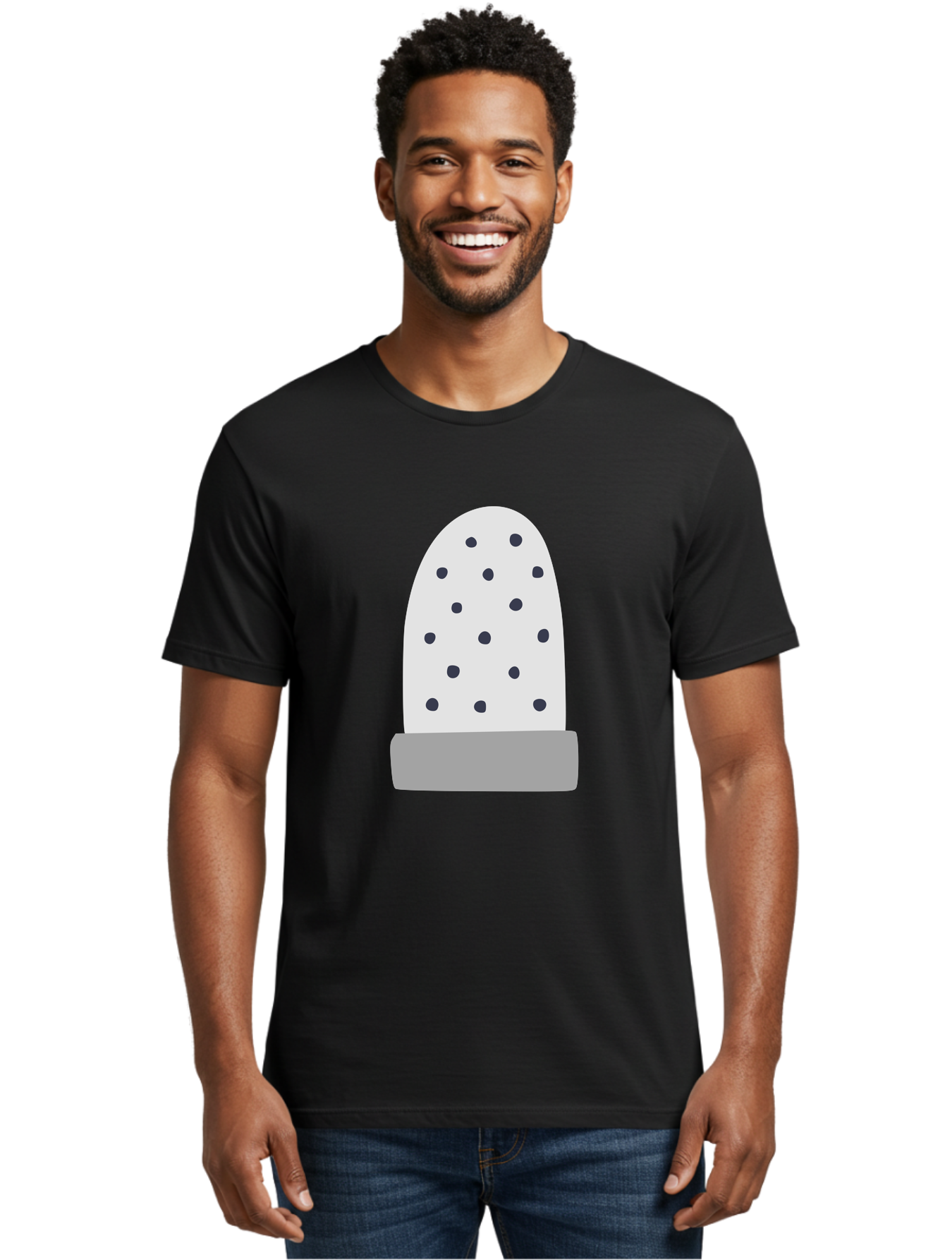 Cactus Men'S Graphic Tee, 100% Cotton, Comfortable Casual Summer Wear, Machine Washable, Cactus Plant, Potted Cactus, White Cactus, Black Dots, Simple Design, Modern Art, Minimalist Style, Abstract Shape, Decorative Element, Aac006