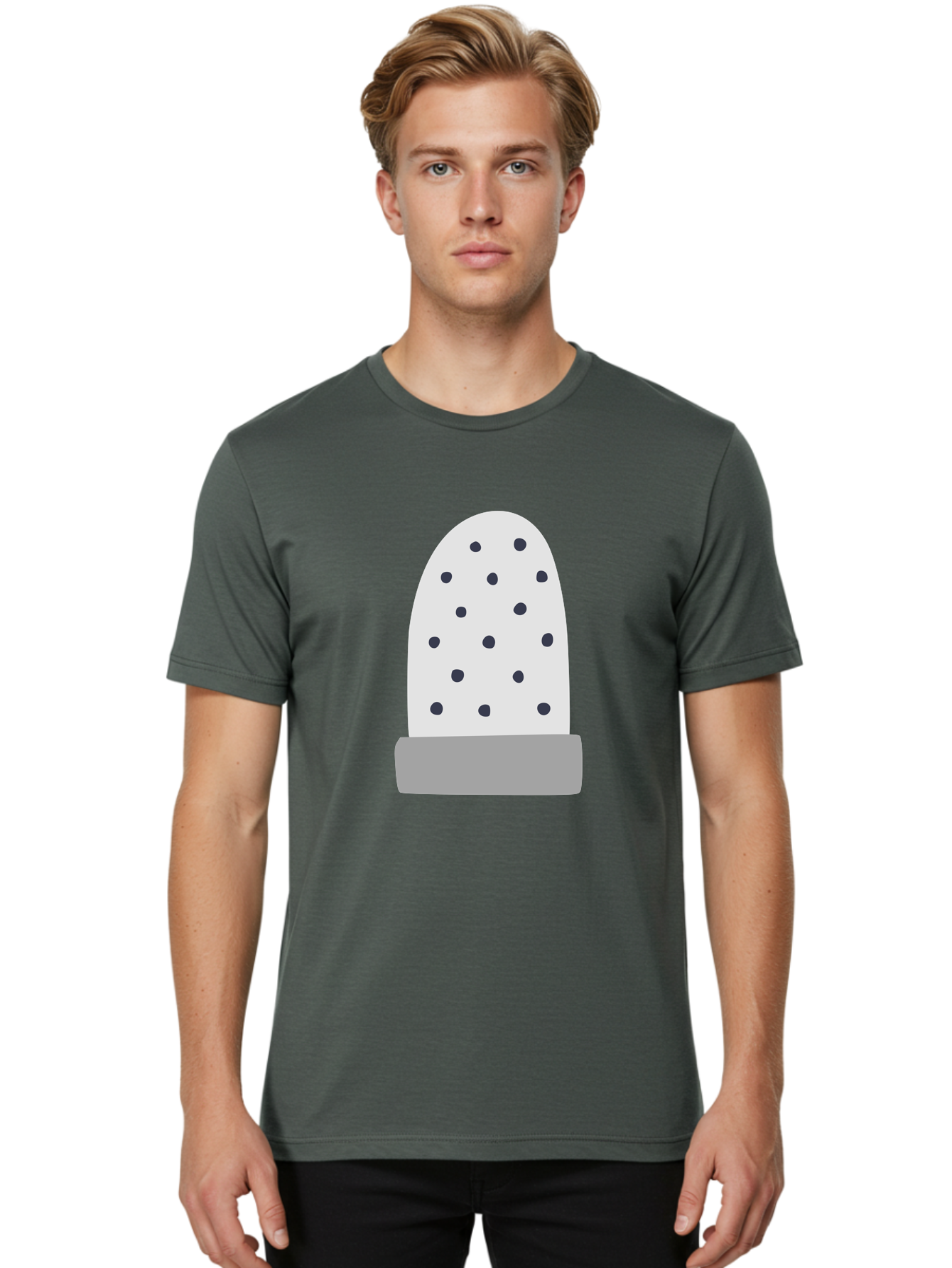 Cactus Men'S Graphic Tee, 100% Cotton, Comfortable Casual Summer Wear, Machine Washable, Cactus Plant, Potted Cactus, White Cactus, Black Dots, Simple Design, Modern Art, Minimalist Style, Abstract Shape, Decorative Element, Aac006