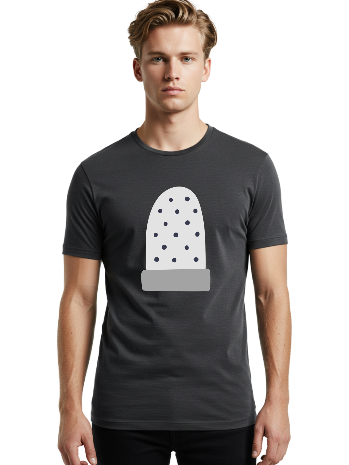 Cactus Men'S Graphic Tee, 100% Cotton, Comfortable Casual Summer Wear, Machine Washable, Cactus Plant, Potted Cactus, White Cactus, Black Dots, Simple Design, Modern Art, Minimalist Style, Abstract Shape, Decorative Element, Aac006