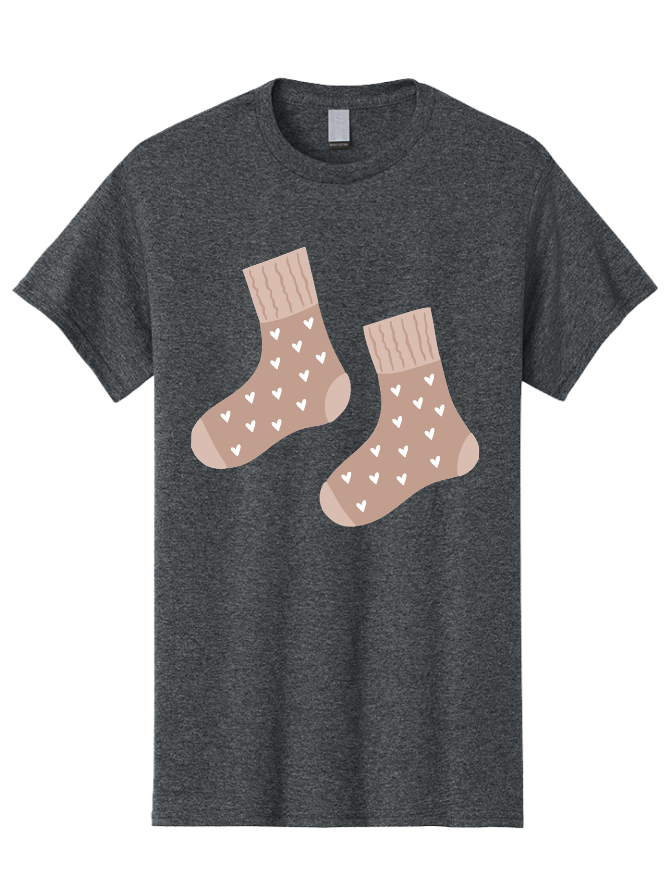 Cozy-Socks-With-Hearts Men'S Graphic Tee, 100% Cotton, Comfortable Casual Summer Wear, Machine Washable, Tan Socks, White Hearts, Cozy Footwear, Casual Fashion, Comfortable Socks, Heart Pattern, Soft Socks, Warm Socks, Everyday Wear, Aac009