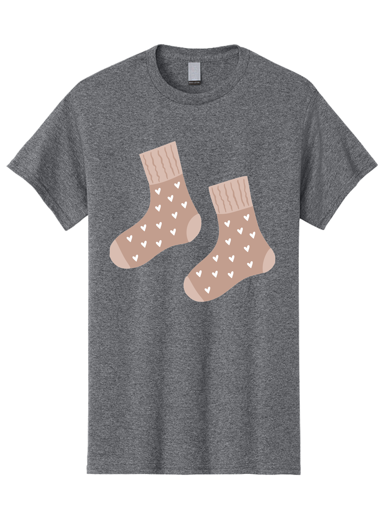Cozy-Socks-With-Hearts Men'S Graphic Tee, 100% Cotton, Comfortable Casual Summer Wear, Machine Washable, Tan Socks, White Hearts, Cozy Footwear, Casual Fashion, Comfortable Socks, Heart Pattern, Soft Socks, Warm Socks, Everyday Wear, Aac009