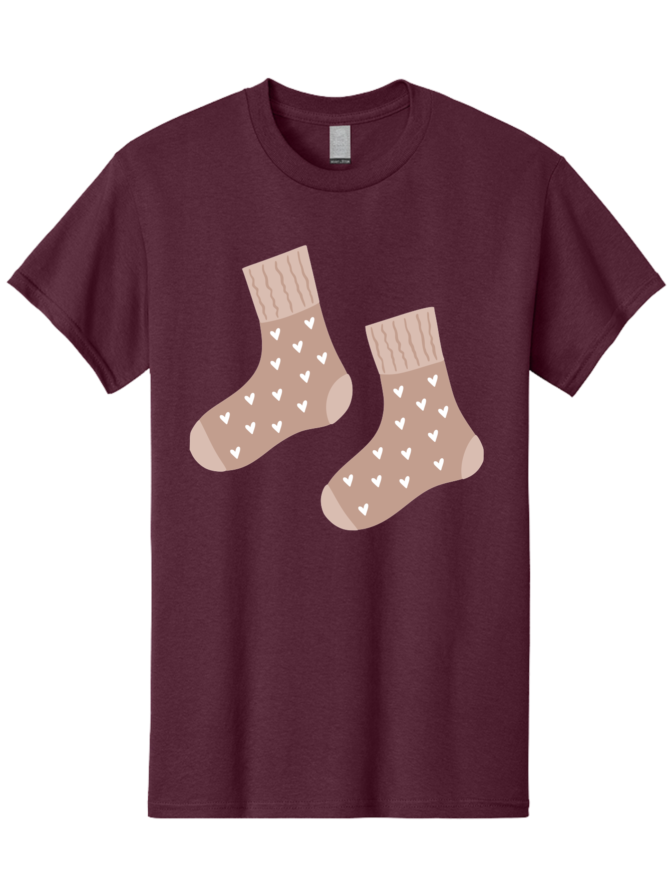 Cozy-Socks-With-Hearts Men'S Graphic Tee, 100% Cotton, Comfortable Casual Summer Wear, Machine Washable, Tan Socks, White Hearts, Cozy Footwear, Casual Fashion, Comfortable Socks, Heart Pattern, Soft Socks, Warm Socks, Everyday Wear, Aac009