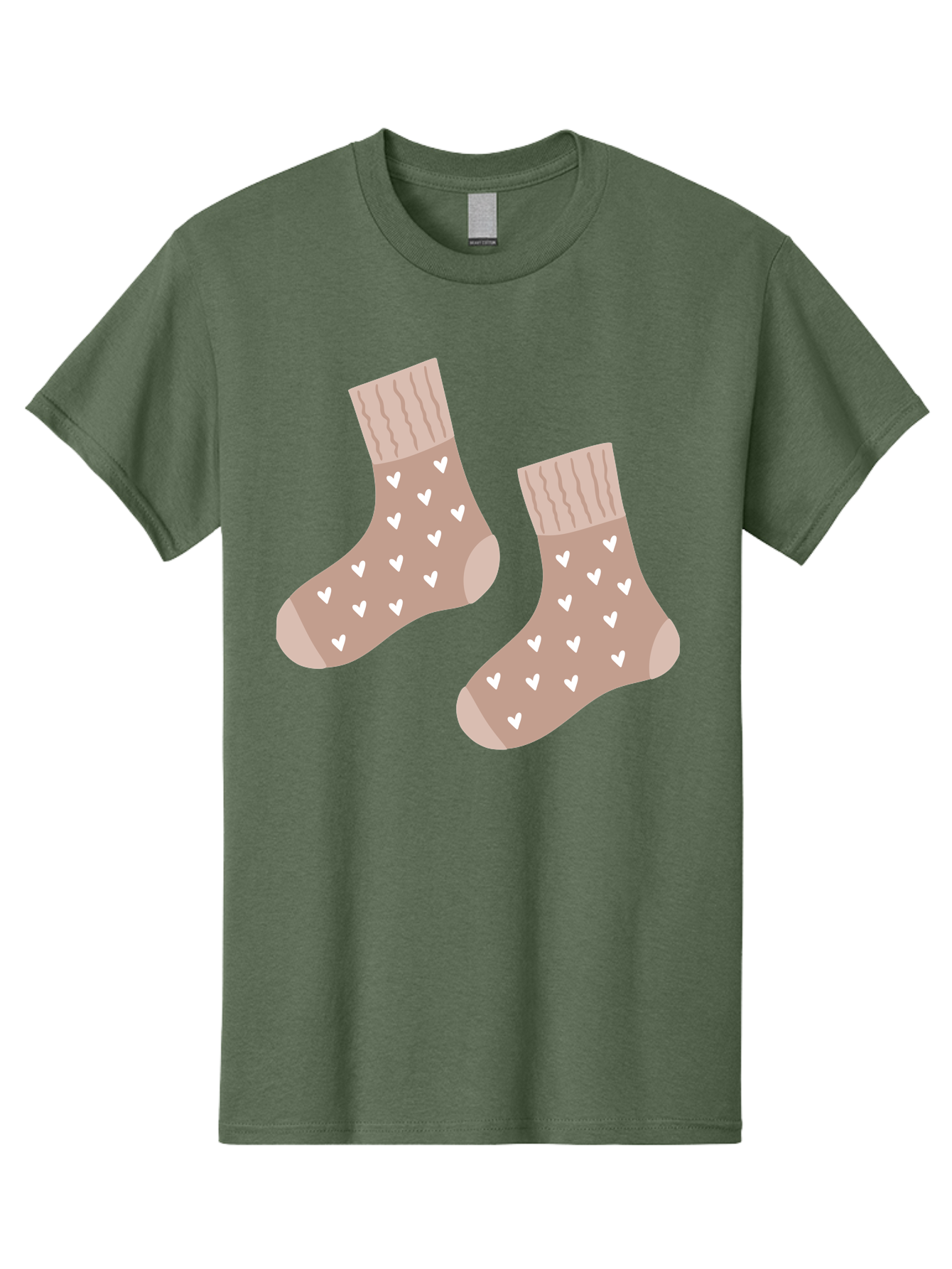 Cozy-Socks-With-Hearts Men'S Graphic Tee, 100% Cotton, Comfortable Casual Summer Wear, Machine Washable, Tan Socks, White Hearts, Cozy Footwear, Casual Fashion, Comfortable Socks, Heart Pattern, Soft Socks, Warm Socks, Everyday Wear, Aac009
