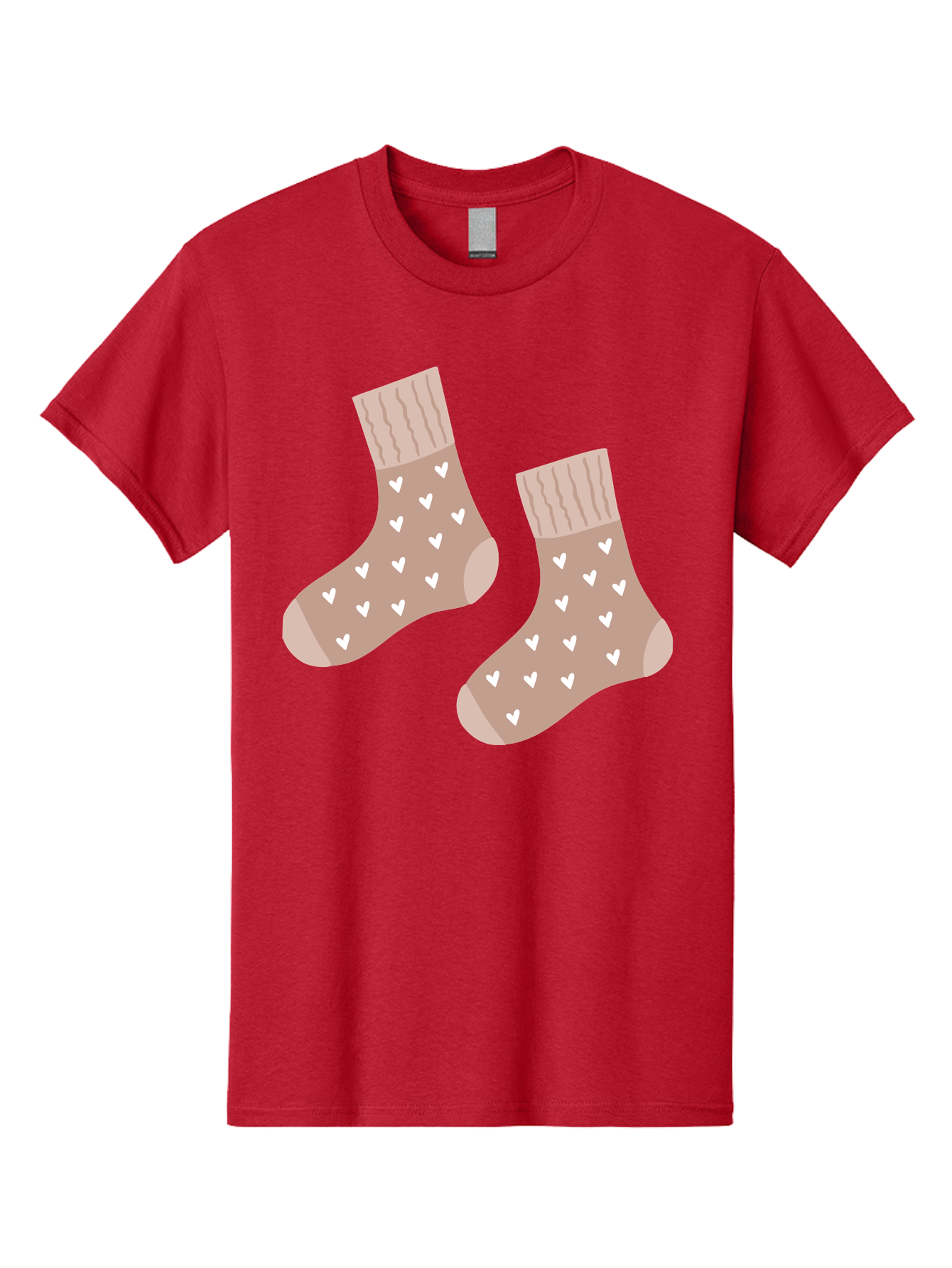 Cozy-Socks-With-Hearts Men'S Graphic Tee, 100% Cotton, Comfortable Casual Summer Wear, Machine Washable, Tan Socks, White Hearts, Cozy Footwear, Casual Fashion, Comfortable Socks, Heart Pattern, Soft Socks, Warm Socks, Everyday Wear, Aac009