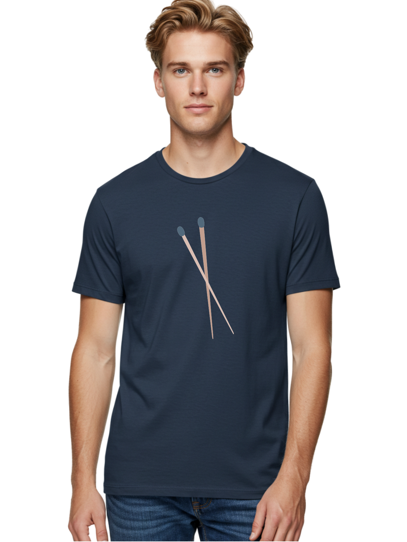 Crossed-Matches Men'S Graphic Tee, 100% Cotton, Comfortable Casual Summer Wear, Machine Washable, Crossed Matches, Matchsticks, Fire Starters, Wooden Sticks, Gray Match Heads, Simple Design, Minimalist Art, Everyday Objects, Fire Safety Aac012