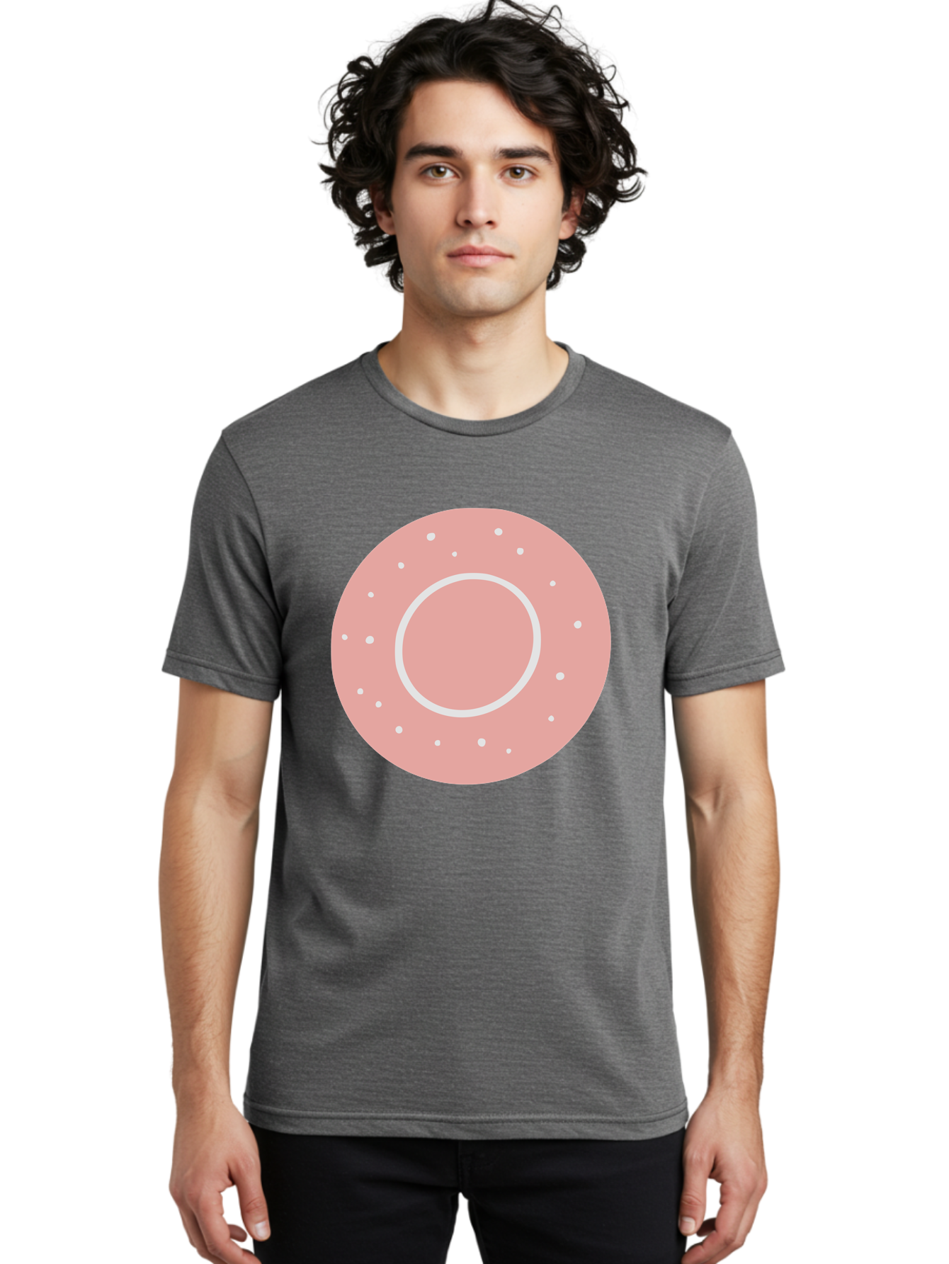 Donut Men'S Graphic Tee, 100% Cotton, Comfortable Casual Summer Wear, Machine Washable, Pink Donut, White Sprinkles, Sweet Treat, Tasty Pastry, Dessert Food, Baked Good, Ring Shaped, Food Illustration, Cute Design Aac019