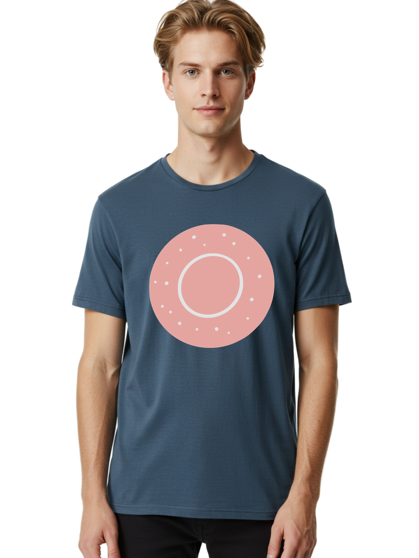 Donut Men'S Graphic Tee, 100% Cotton, Comfortable Casual Summer Wear, Machine Washable, Pink Donut, White Sprinkles, Sweet Treat, Tasty Pastry, Dessert Food, Baked Good, Ring Shaped, Food Illustration, Cute Design Aac019