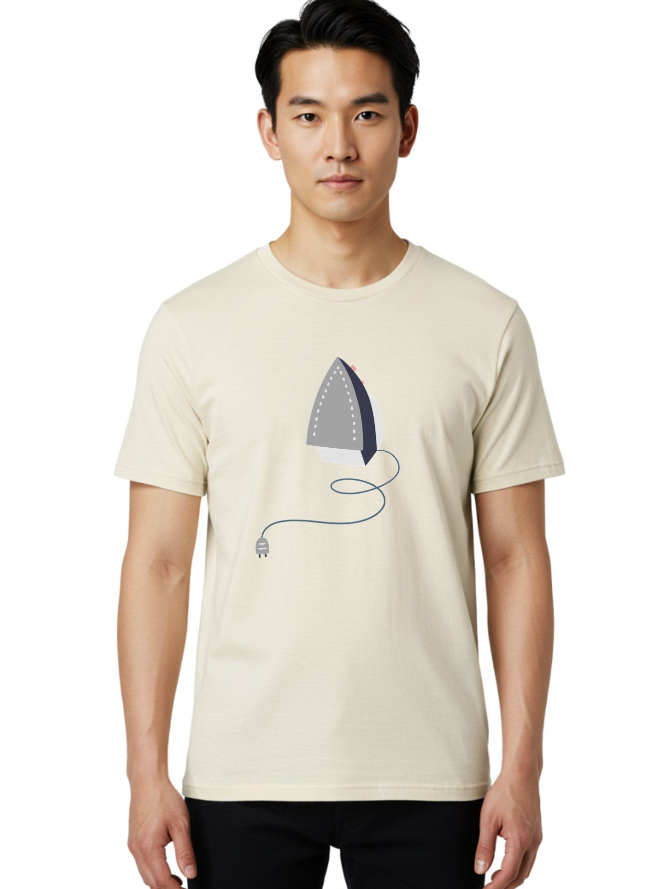 Electric-Iron Men'S Graphic Tee, 100% Cotton, Comfortable Casual Summer Wear, Machine Washable, Electric Iron, Household Appliance, Ironing Clothes, Steam Iron, Corded Iron, Domestic Chores, Laundry Day Aac024