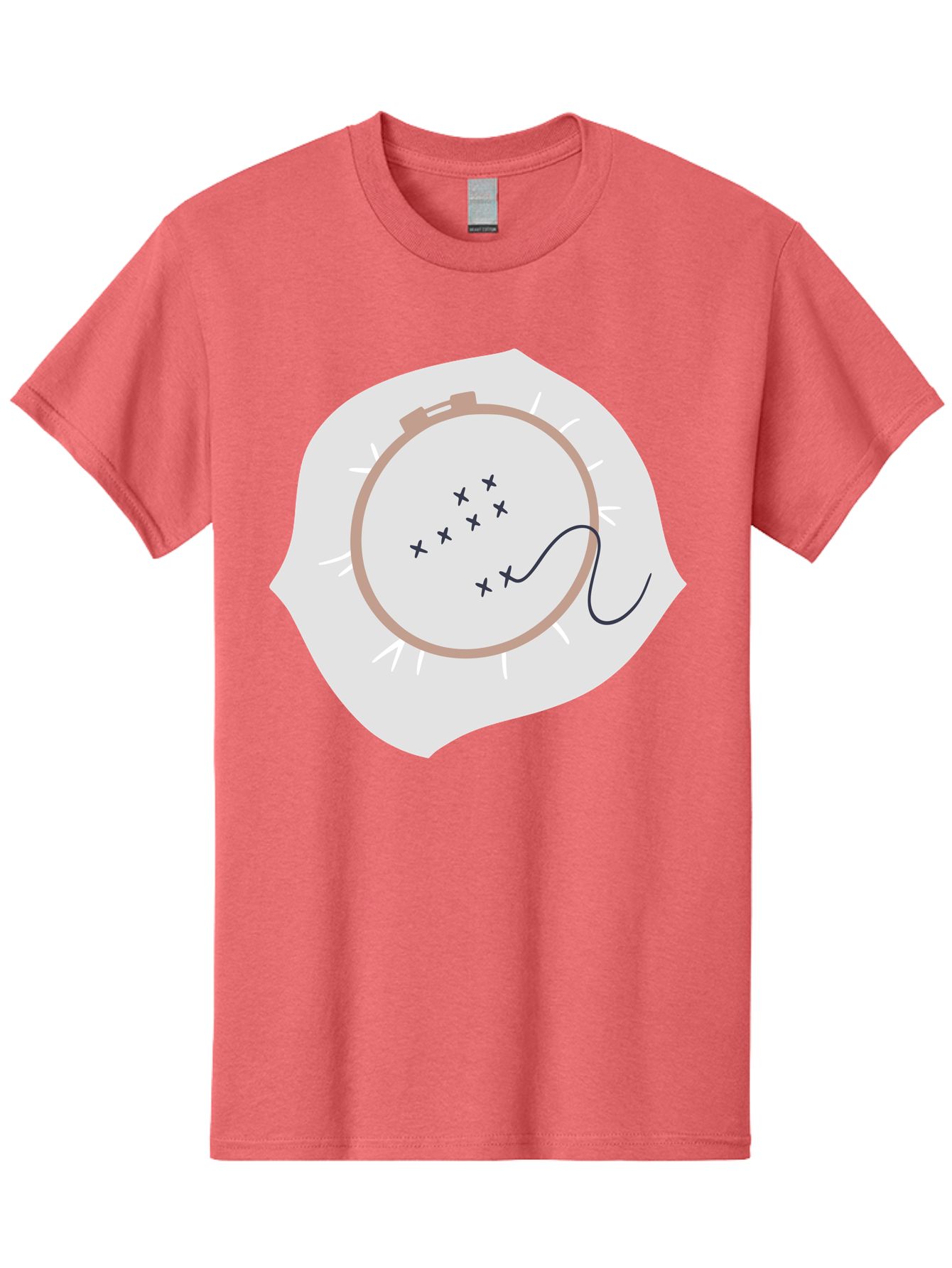 Embroidery-Hoop Men'S Graphic Tee, 100% Cotton, Comfortable Casual Summer Wear, Machine Washable, Embroidery Hoop, Stitching, Needlework, Sewing, Crafting, Diy Project, Handmade, Cross-Stitch Pattern, Thread, Fabric Art Aac027