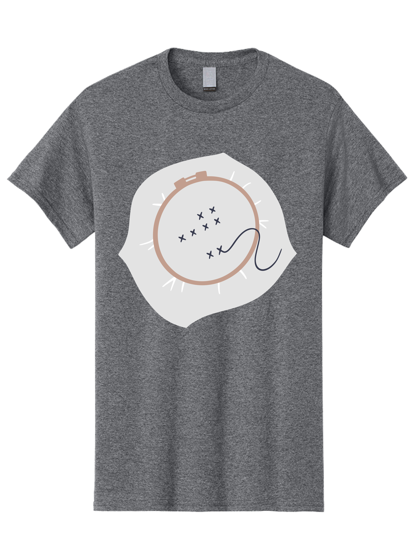 Embroidery-Hoop Men'S Graphic Tee, 100% Cotton, Comfortable Casual Summer Wear, Machine Washable, Embroidery Hoop, Stitching, Needlework, Sewing, Crafting, Diy Project, Handmade, Cross-Stitch Pattern, Thread, Fabric Art Aac027