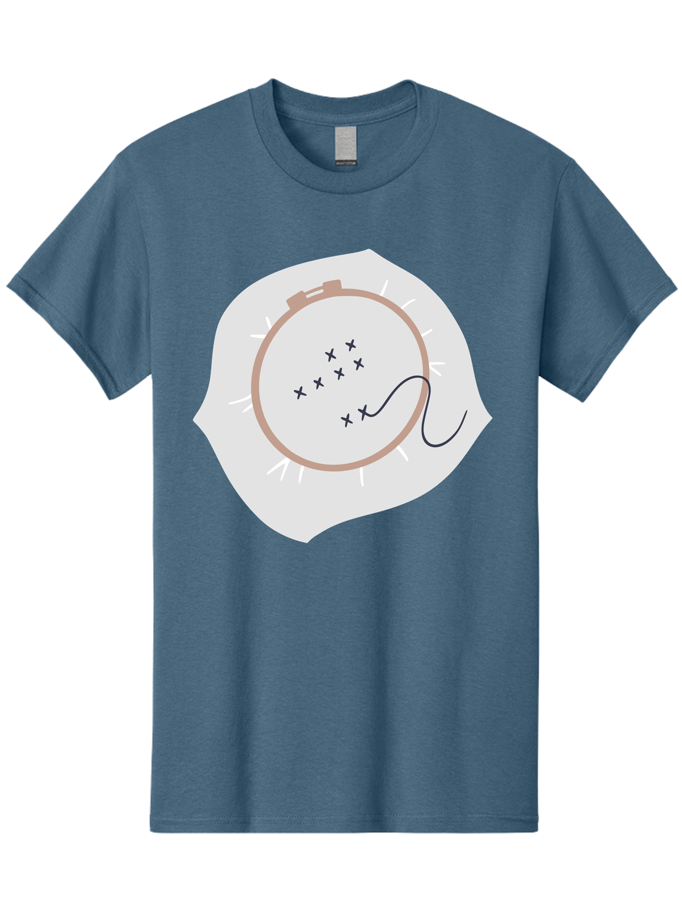 Embroidery-Hoop Men'S Graphic Tee, 100% Cotton, Comfortable Casual Summer Wear, Machine Washable, Embroidery Hoop, Stitching, Needlework, Sewing, Crafting, Diy Project, Handmade, Cross-Stitch Pattern, Thread, Fabric Art Aac027