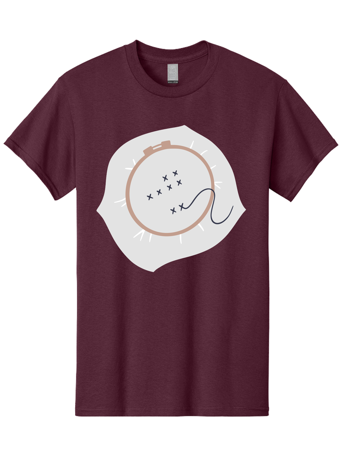 Embroidery-Hoop Men'S Graphic Tee, 100% Cotton, Comfortable Casual Summer Wear, Machine Washable, Embroidery Hoop, Stitching, Needlework, Sewing, Crafting, Diy Project, Handmade, Cross-Stitch Pattern, Thread, Fabric Art Aac027