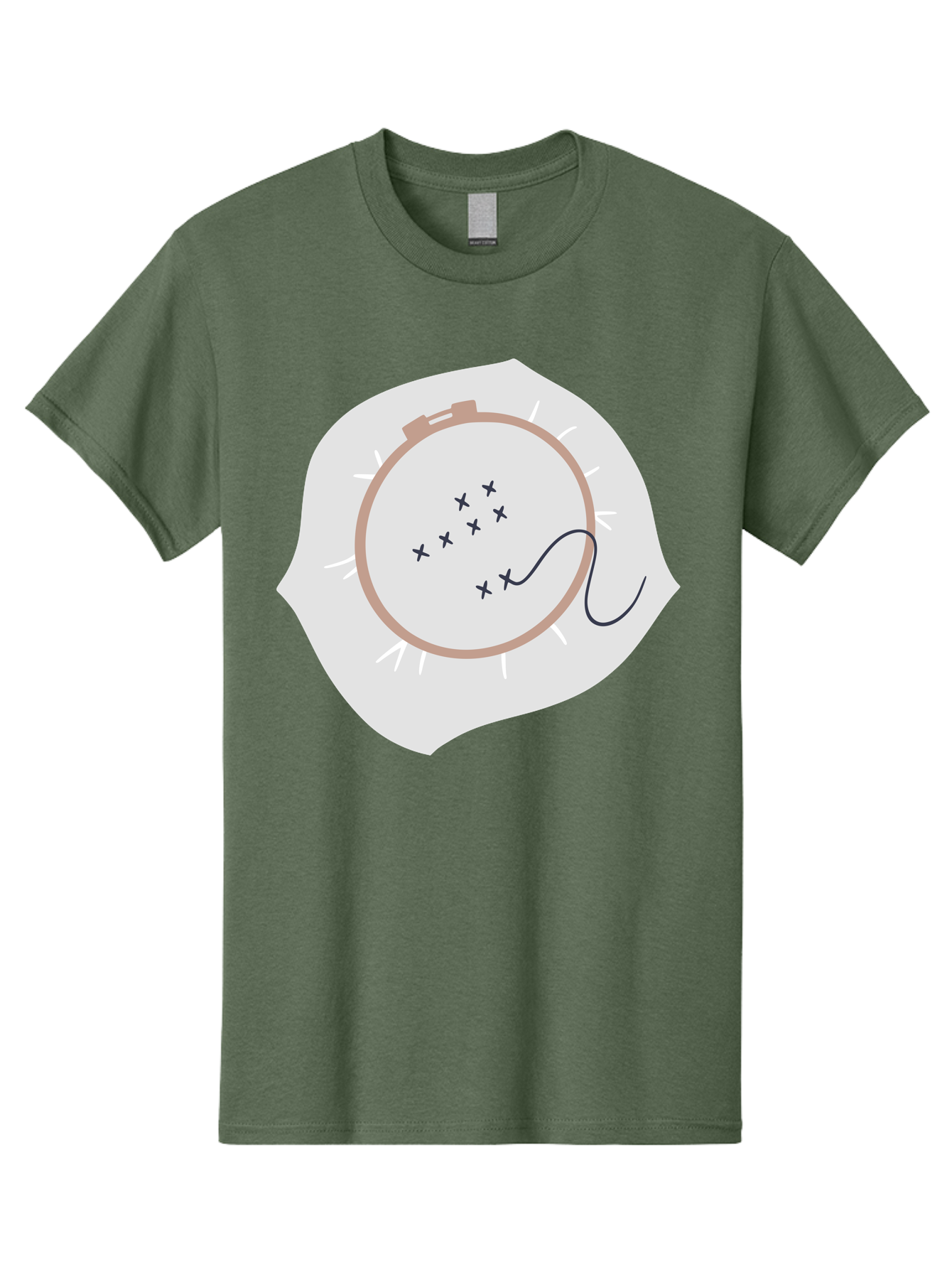 Embroidery-Hoop Men'S Graphic Tee, 100% Cotton, Comfortable Casual Summer Wear, Machine Washable, Embroidery Hoop, Stitching, Needlework, Sewing, Crafting, Diy Project, Handmade, Cross-Stitch Pattern, Thread, Fabric Art Aac027