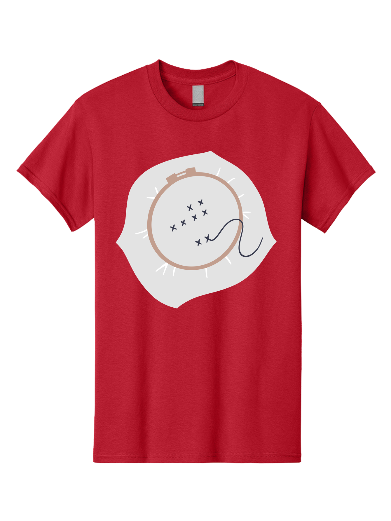 Embroidery-Hoop Men'S Graphic Tee, 100% Cotton, Comfortable Casual Summer Wear, Machine Washable, Embroidery Hoop, Stitching, Needlework, Sewing, Crafting, Diy Project, Handmade, Cross-Stitch Pattern, Thread, Fabric Art Aac027