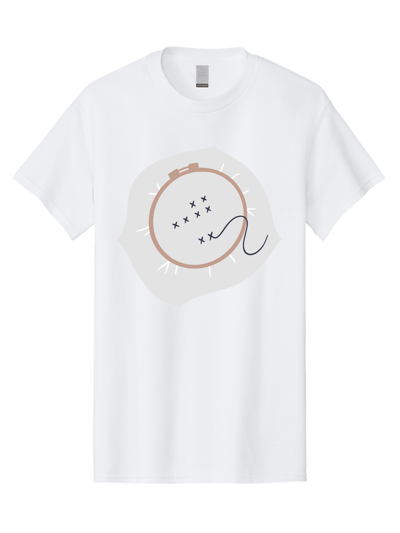 Embroidery-Hoop Men'S Graphic Tee, 100% Cotton, Comfortable Casual Summer Wear, Machine Washable, Embroidery Hoop, Stitching, Needlework, Sewing, Crafting, Diy Project, Handmade, Cross-Stitch Pattern, Thread, Fabric Art Aac027