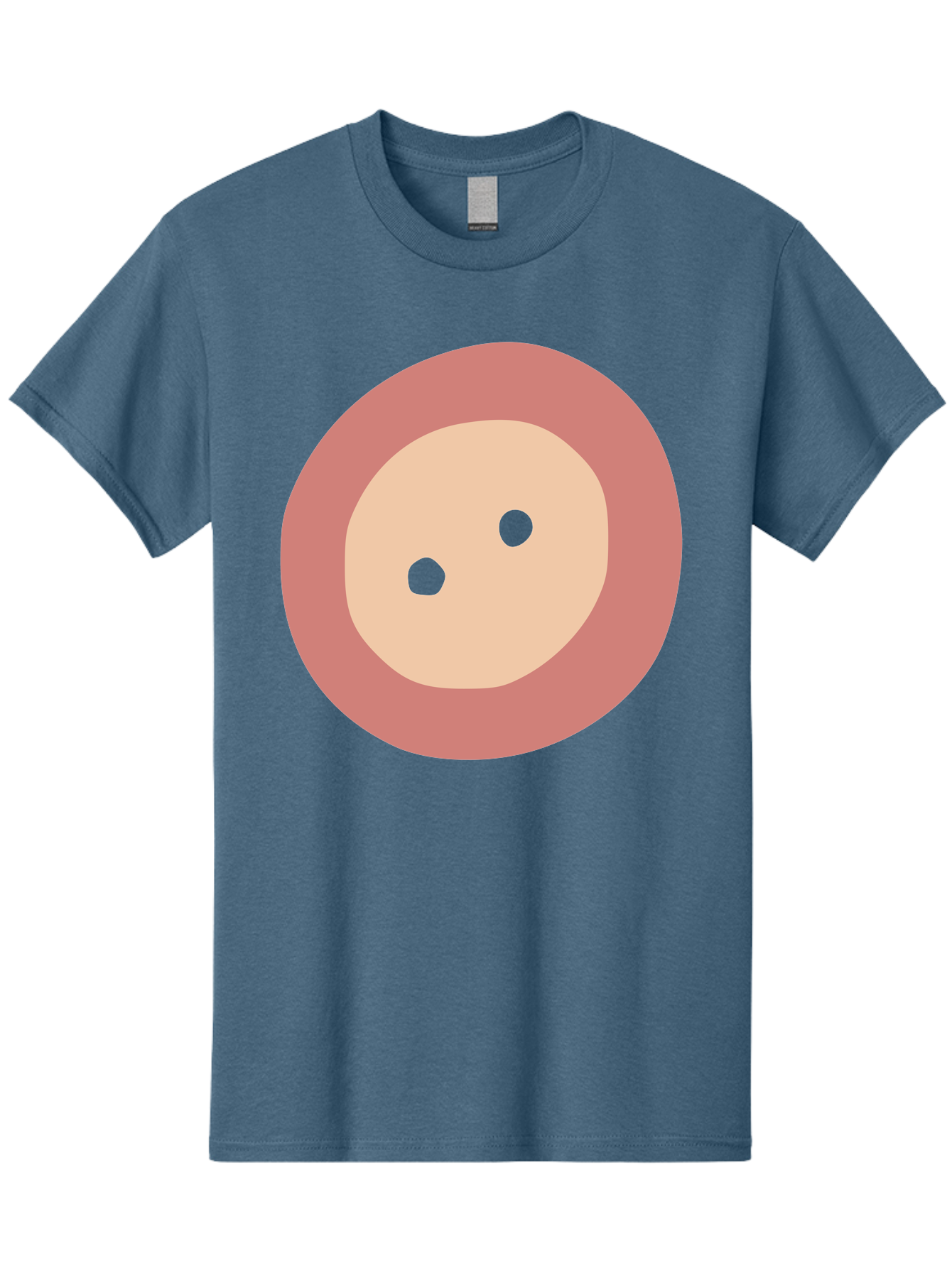 Face-With-Green-Eyes Men'S Graphic Tee, 100% Cotton, Comfortable Casual Summer Wear, Machine Washable, Simple Face, Green Eyes, Beige Skin, Pink Circle, Cartoon Character, Minimalist Design, Abstract Art, Digital Illustration Aac030