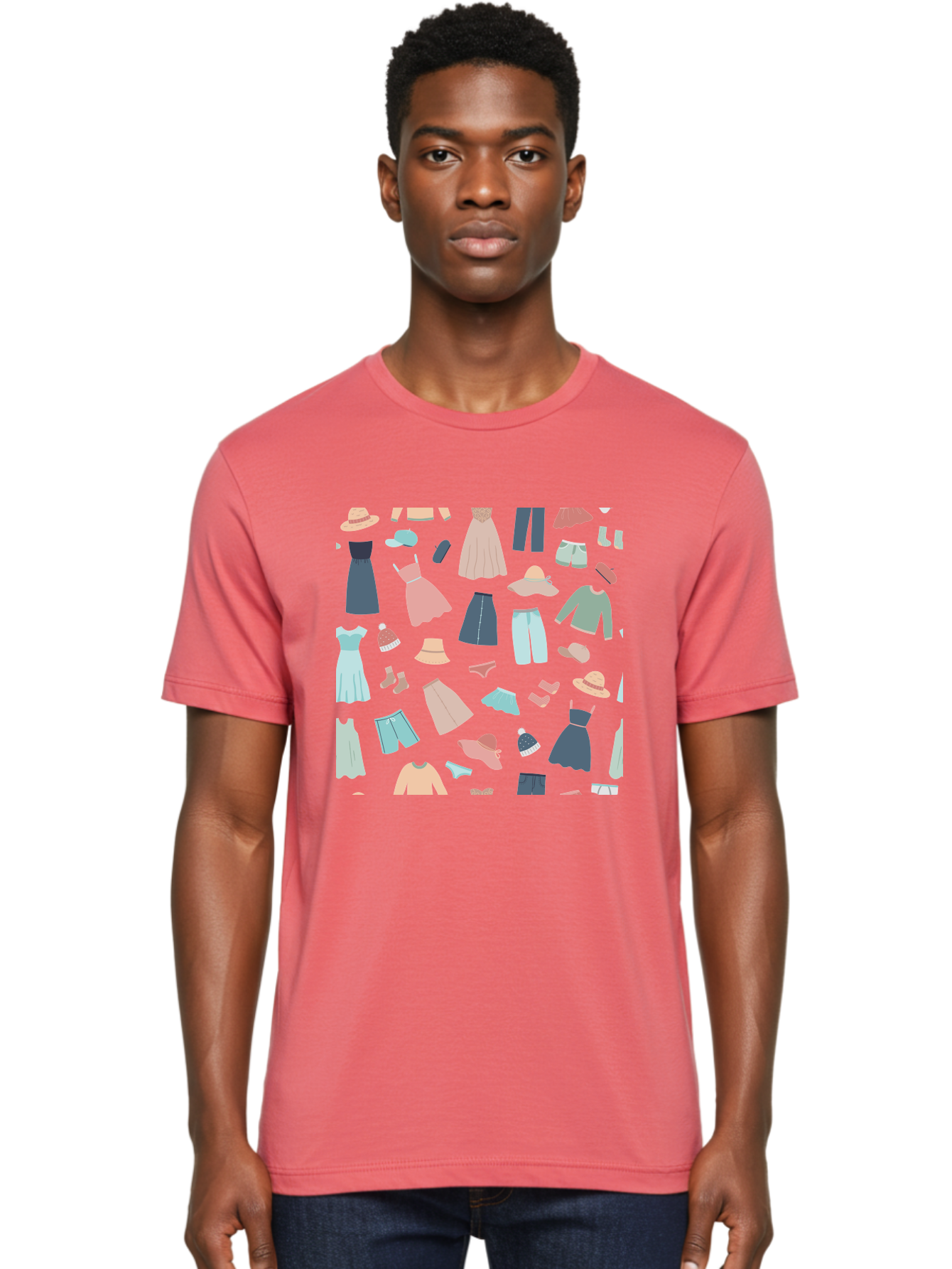 Fashion-Clothing Men'S Graphic Tee, 100% Cotton, Comfortable Casual Summer Wear, Machine Washable, Assorted Clothing Items, Pastel Colors, Fashion Accessories, Hats, Dresses, Tops, Pants, Shorts, Shoes, Casual Wear, Relaxed Fit, Aac031