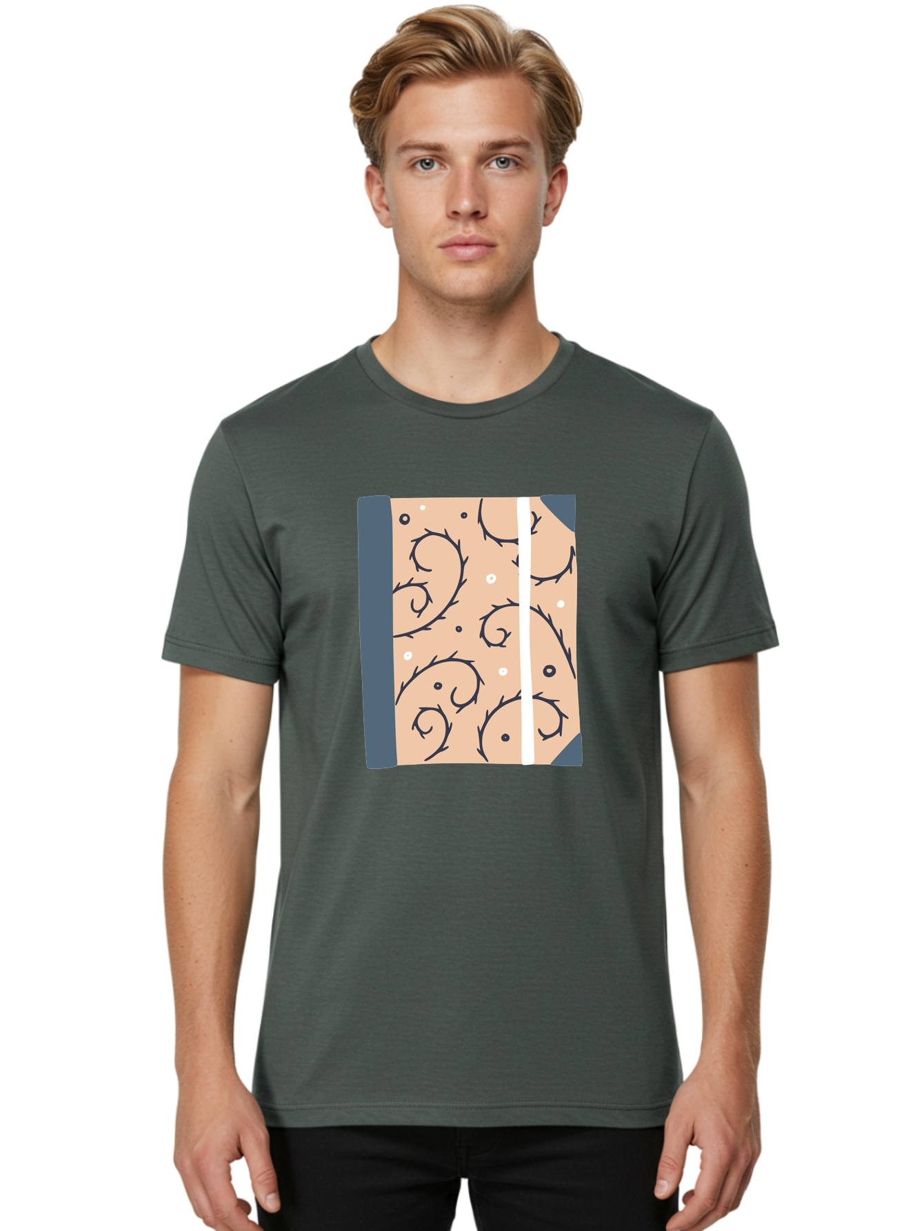 Fish-Pattern-Book Men'S Graphic Tee, 100% Cotton, Comfortable Casual Summer Wear, Machine Washable, Notebook, Journal, Fish Pattern, Peach Background, Blue Binding, Creative Design, Stationery, School Supplies, Organization Tools, Writing Pad, Aac032