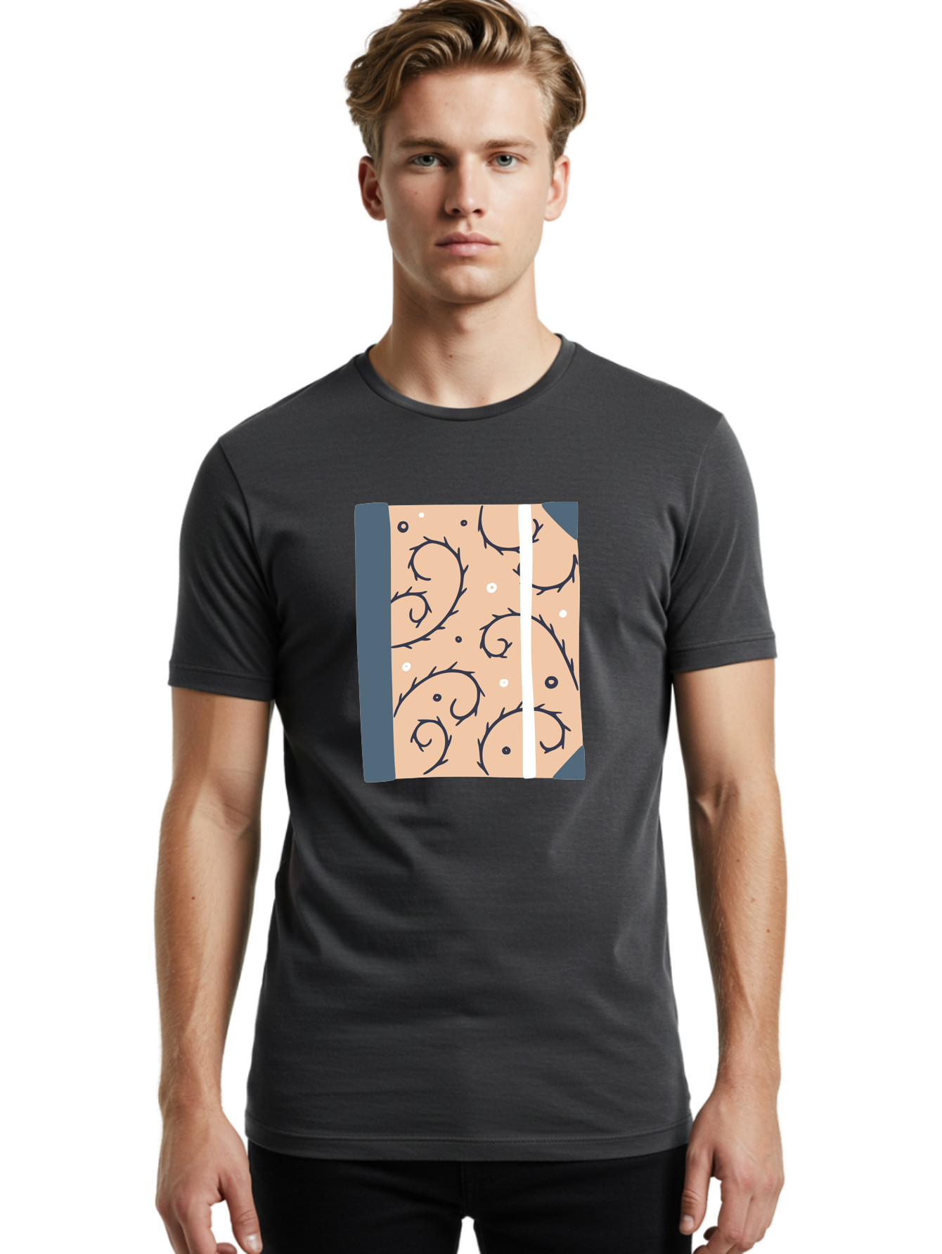 Fish-Pattern-Book Men'S Graphic Tee, 100% Cotton, Comfortable Casual Summer Wear, Machine Washable, Notebook, Journal, Fish Pattern, Peach Background, Blue Binding, Creative Design, Stationery, School Supplies, Organization Tools, Writing Pad, Aac032