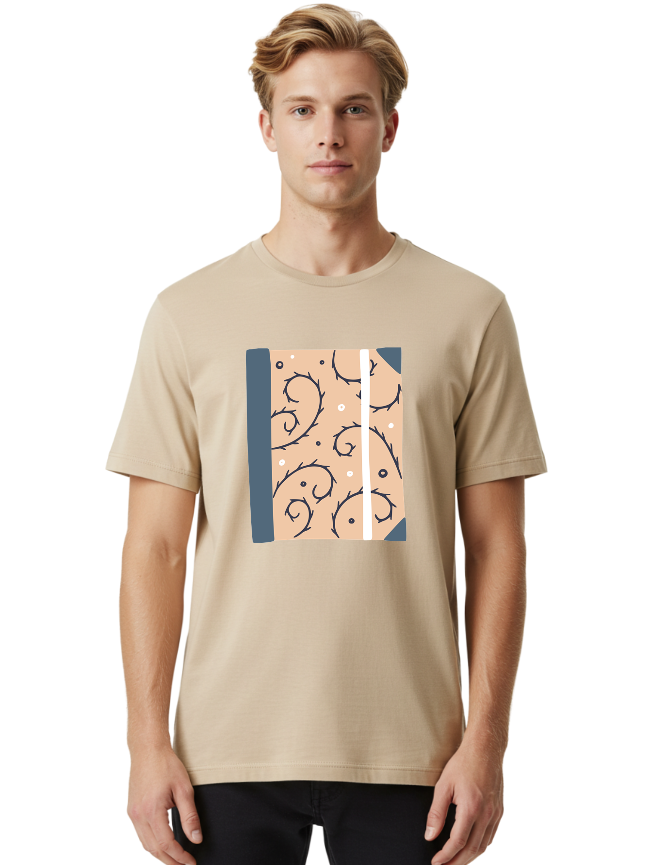 Fish-Pattern-Book Men'S Graphic Tee, 100% Cotton, Comfortable Casual Summer Wear, Machine Washable, Notebook, Journal, Fish Pattern, Peach Background, Blue Binding, Creative Design, Stationery, School Supplies, Organization Tools, Writing Pad, Aac032